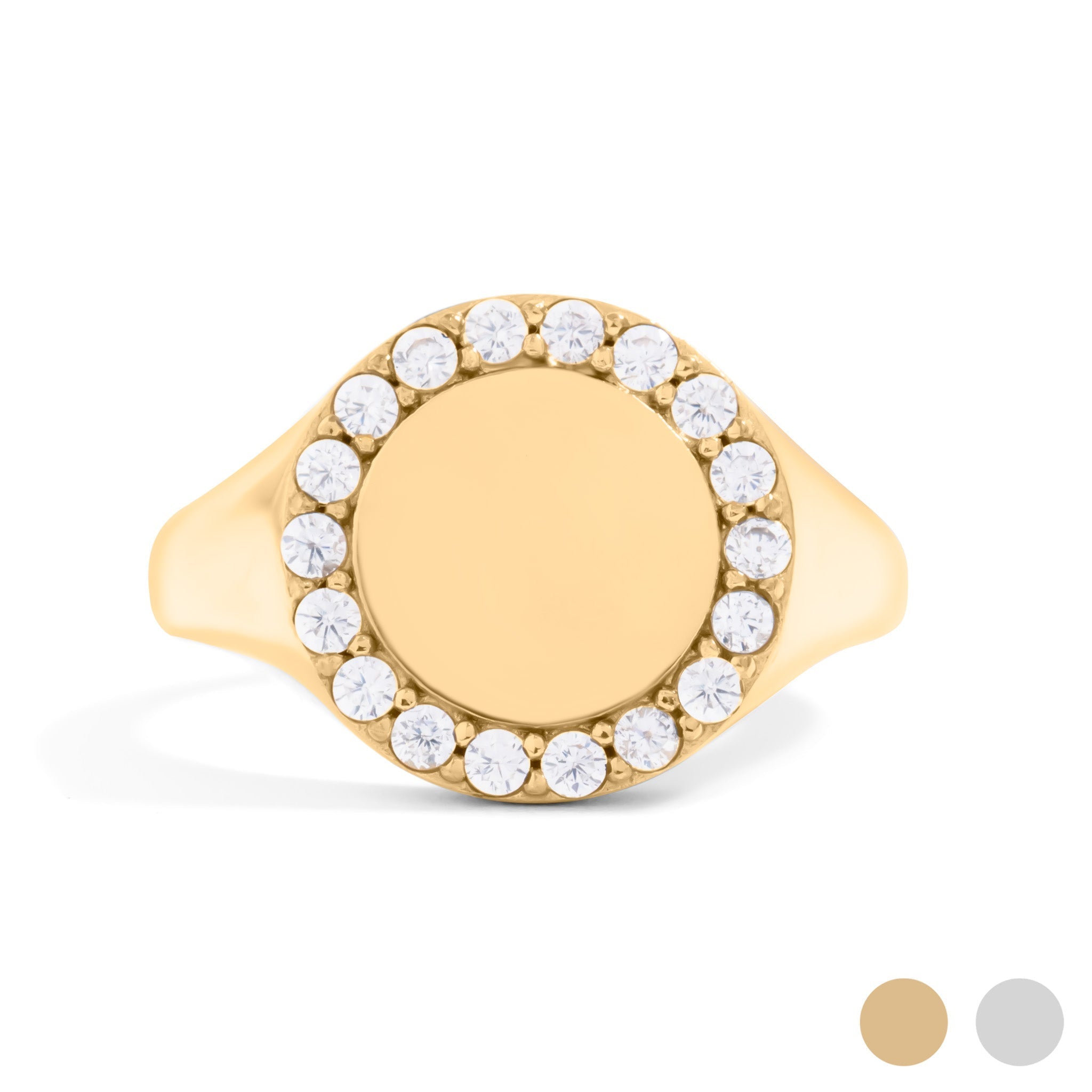 18K Gold Signet Ring – Personalized Engraved Stainless Steel Ring with Stones - Rings | Sunflower Soul Boutique