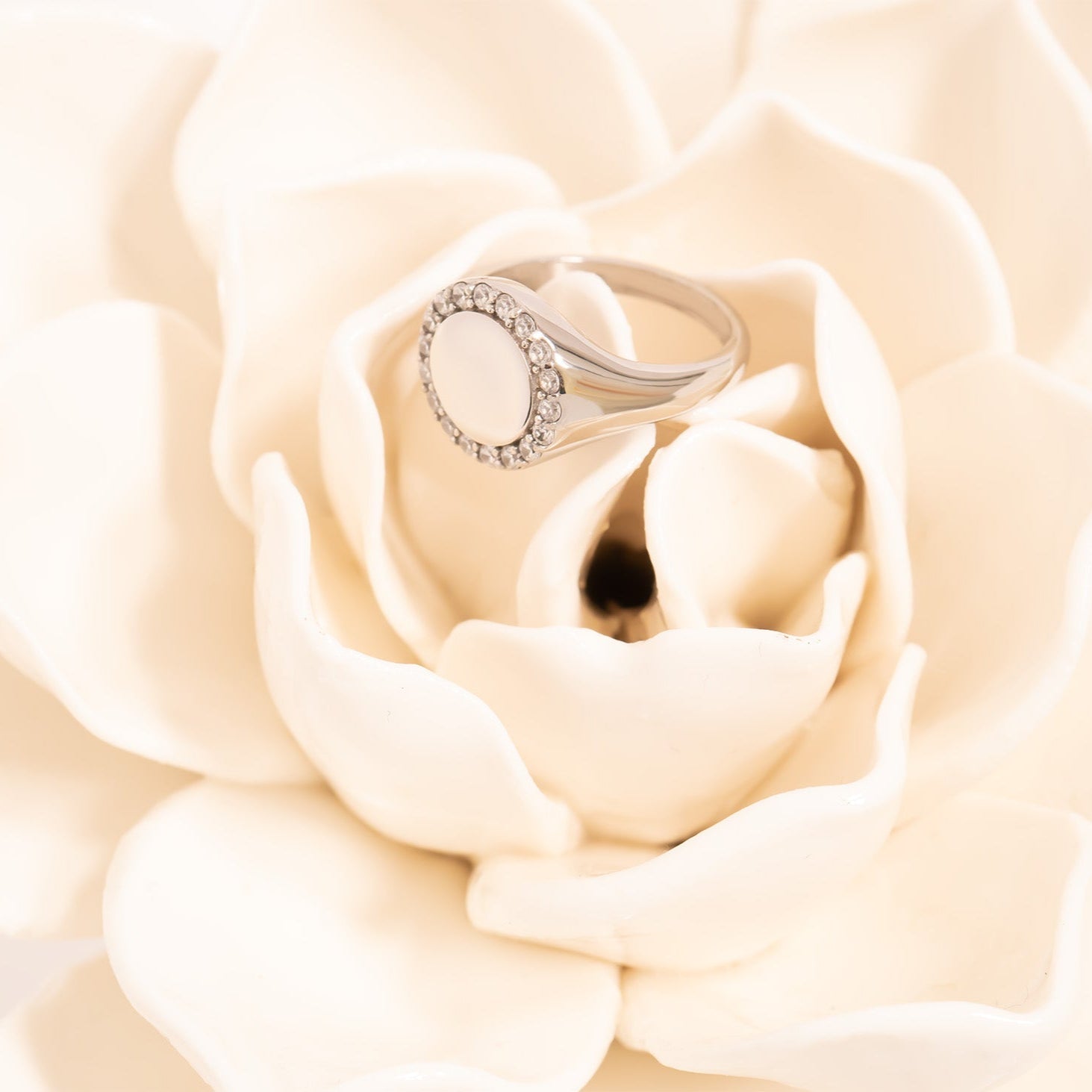 18K Gold Signet Ring – Personalized Engraved Stainless Steel Ring with Stones - Rings | Sunflower Soul Boutique