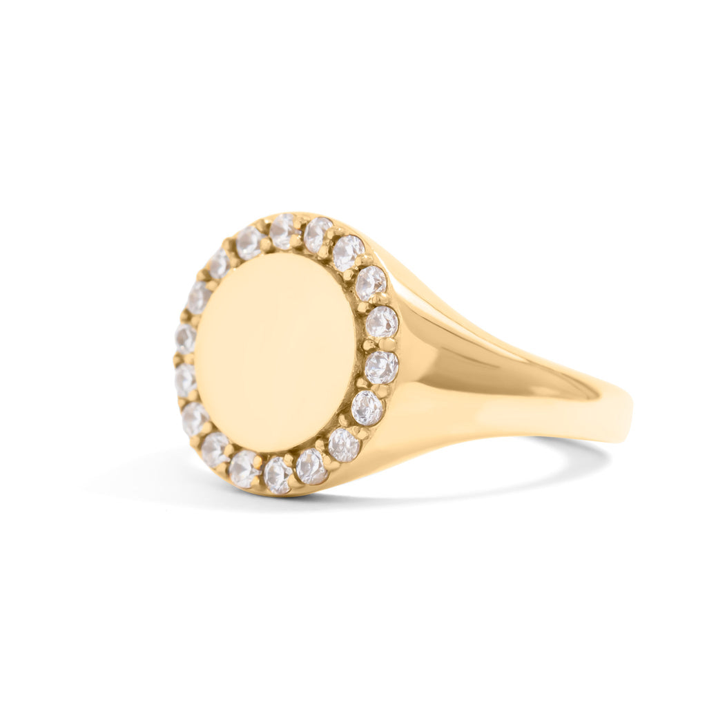 18K Gold Signet Ring – Personalized Engraved Stainless Steel Ring with Stones - Rings | Sunflower Soul Boutique