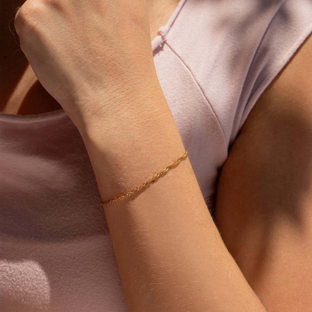 18K Gold Singapore Bracelet – Lightweight Rope Style Chain, Hypoallergenic Jewelry - Bracelets | Sunflower Soul Boutique