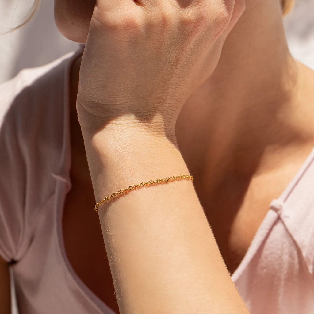 18K Gold Singapore Bracelet – Lightweight Rope Style Chain, Hypoallergenic Jewelry - Bracelets | Sunflower Soul Boutique