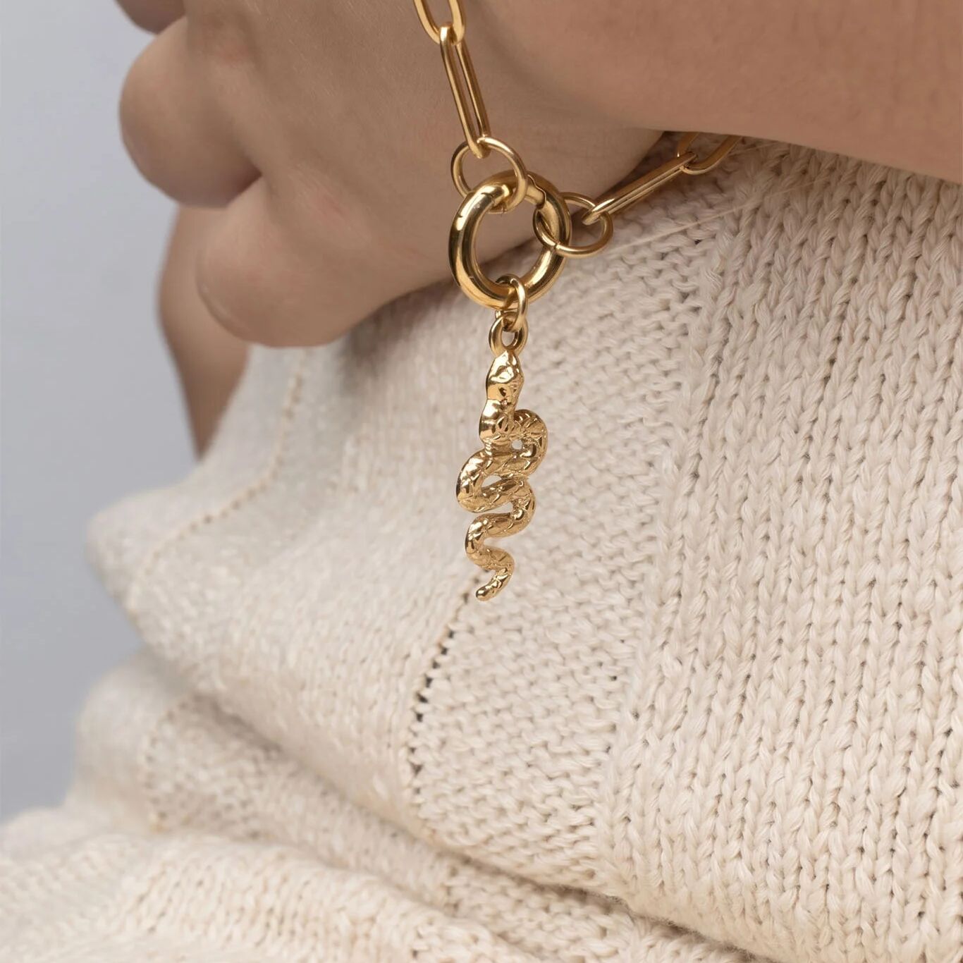 18K Gold Snake Charm – Tarnish Resistant Stainless Steel Charm With Etched Scales - Charms | Sunflower Soul Boutique