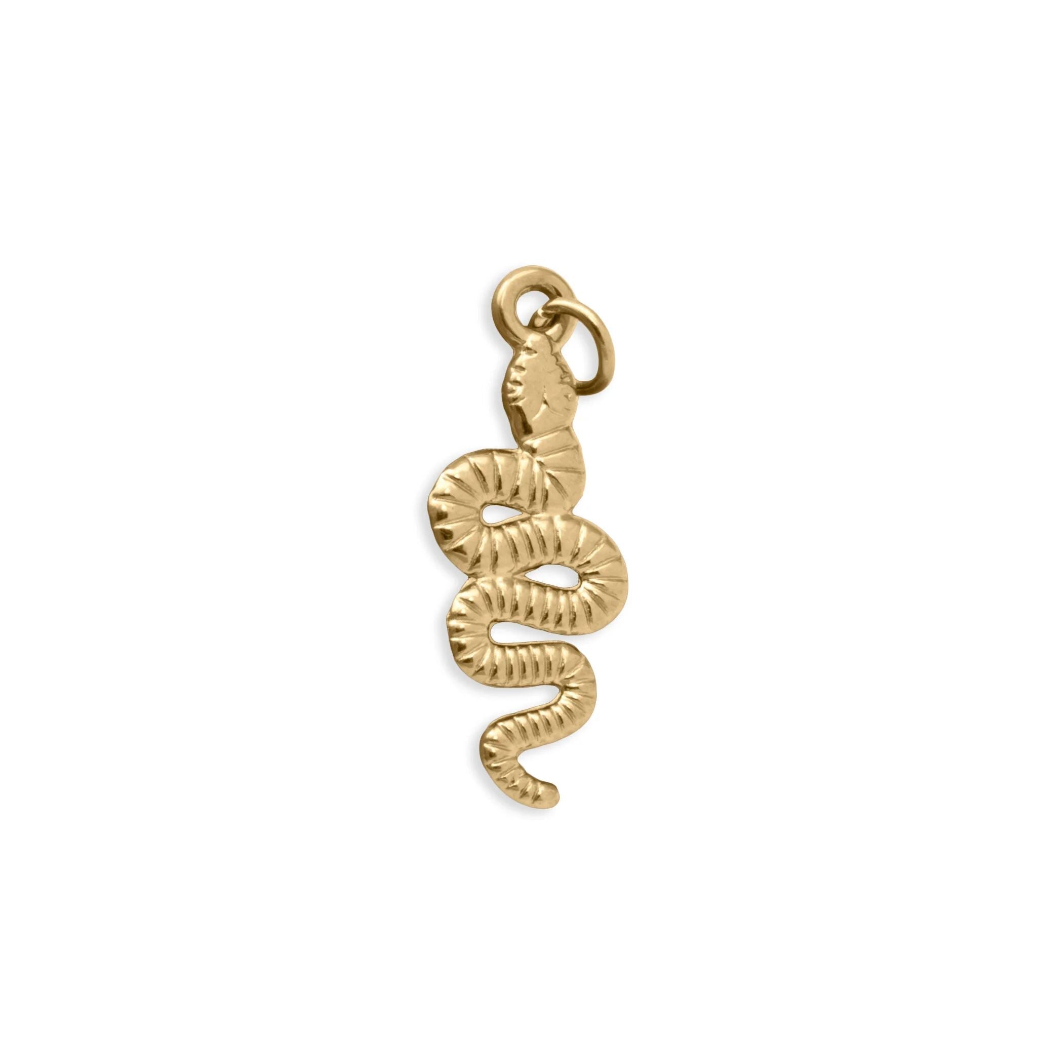 18K Gold Snake Charm – Tarnish Resistant Stainless Steel Charm With Etched Scales - Charms | Sunflower Soul Boutique