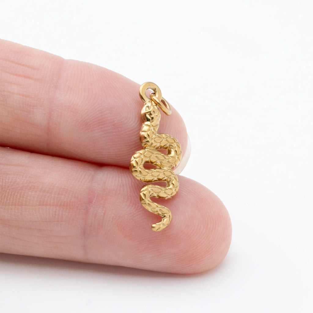 18K Gold Snake Charm – Tarnish Resistant Stainless Steel Charm With Etched Scales - Charms | Sunflower Soul Boutique