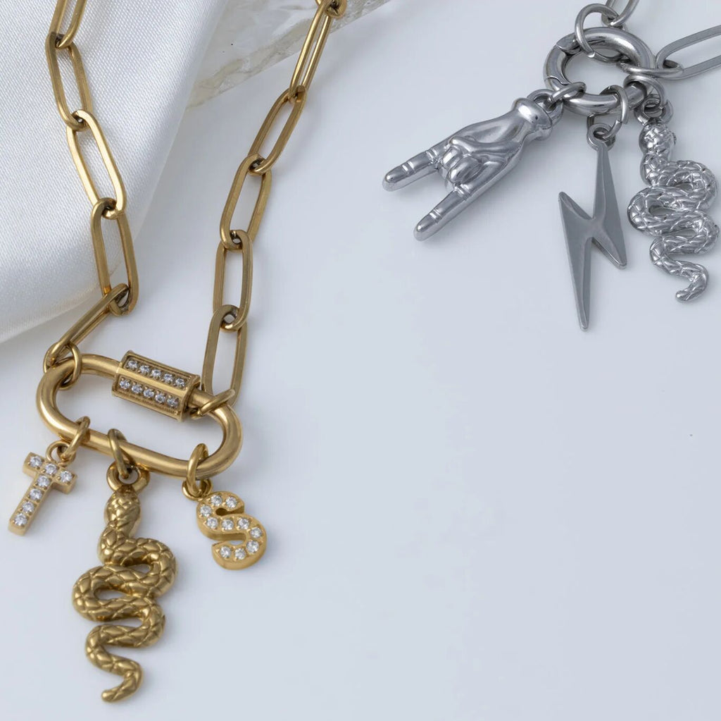 18K Gold Snake Charm – Tarnish Resistant Stainless Steel Charm With Etched Scales - Charms | Sunflower Soul Boutique