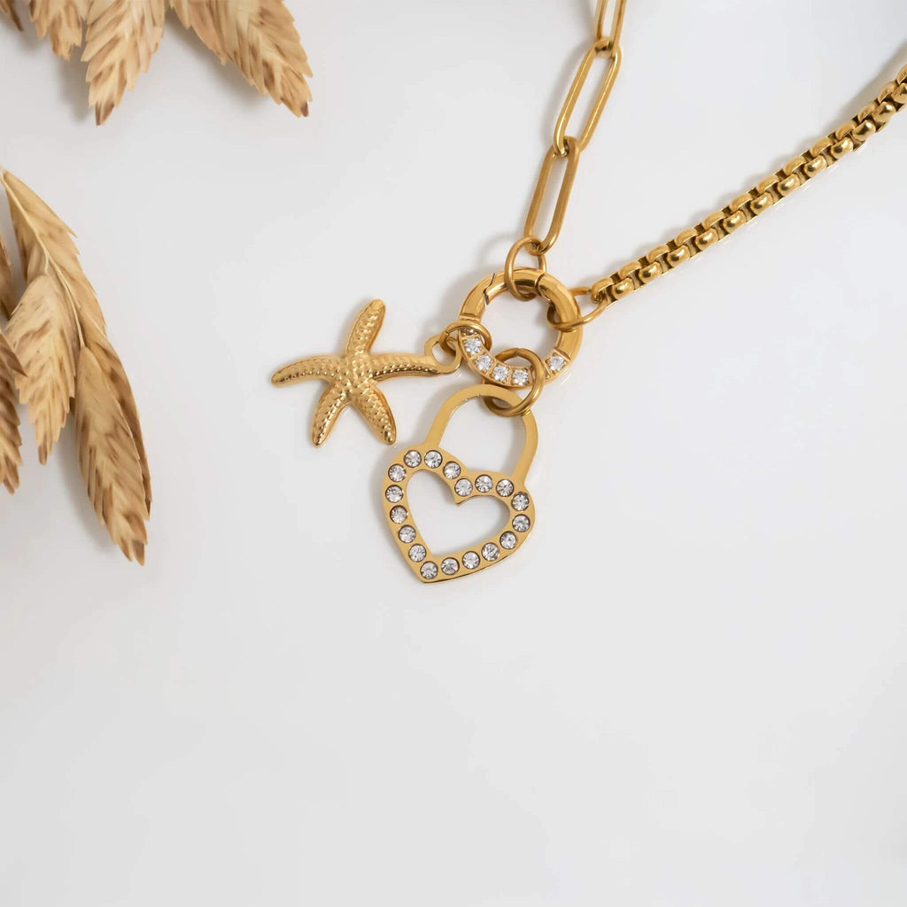 18K Gold Split Chain Necklace – Durable Stainless Steel Stone Charm Holder - Necklaces | Sunflower Soul Boutique