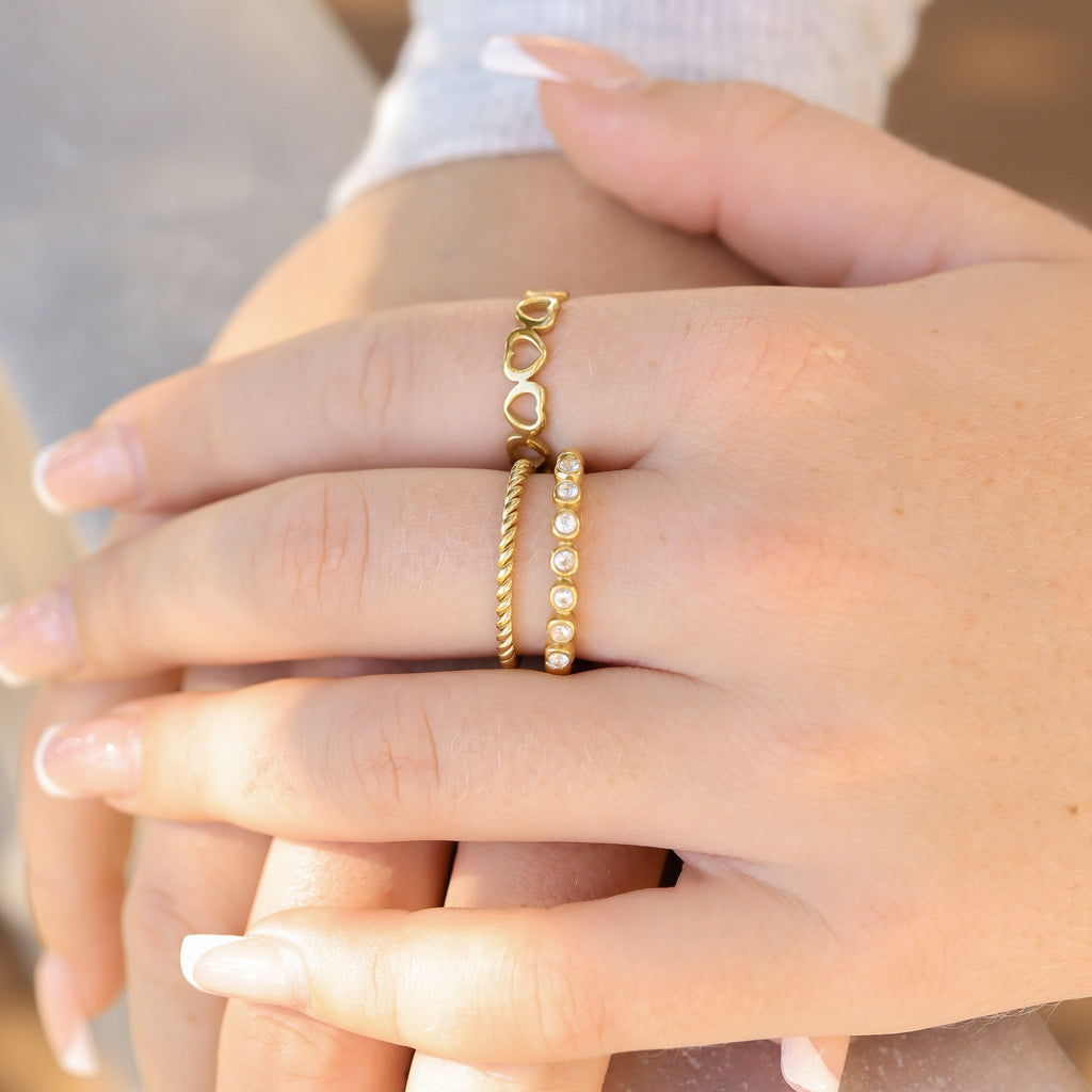 18K Gold Stacking Ring – Alternating Heart Design | Tarnish Resistant & Hypoallergenic - Ring | Sunflower Soul Boutique