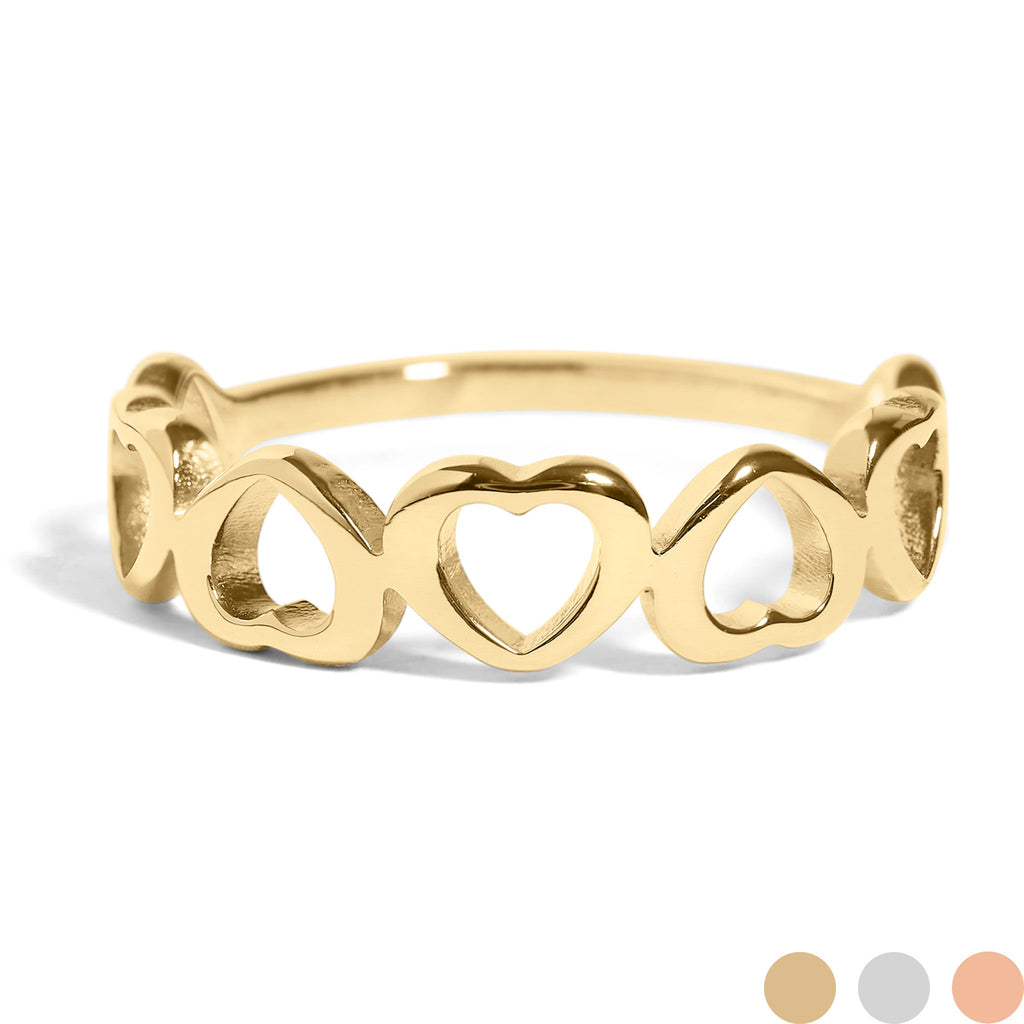 18K Gold Stacking Ring – Alternating Heart Design | Tarnish Resistant & Hypoallergenic - Ring | Sunflower Soul Boutique