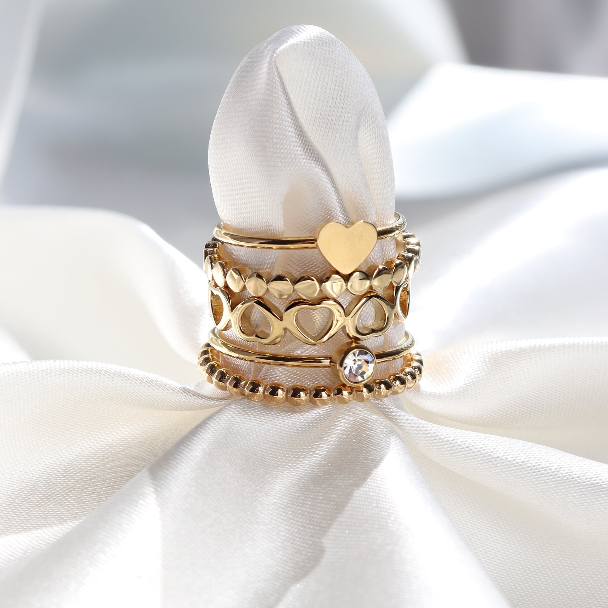 18K Gold Stacking Ring – Alternating Heart Design | Tarnish Resistant & Hypoallergenic - Ring | Sunflower Soul Boutique