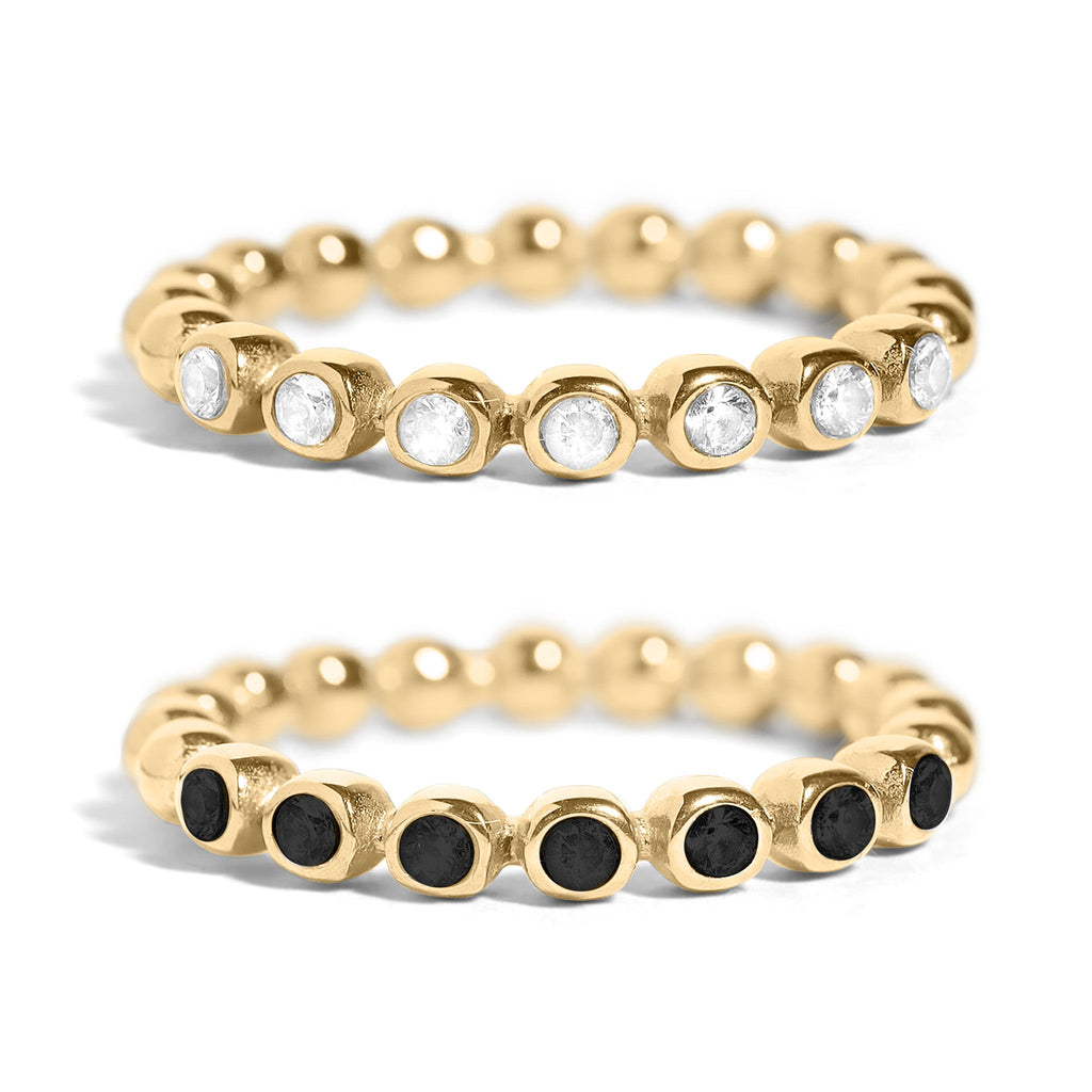 18K Gold Stacking Ring – Beaded Stainless Steel CZ Band | Hypoallergenic Jewelry - Rings | Sunflower Soul Boutique