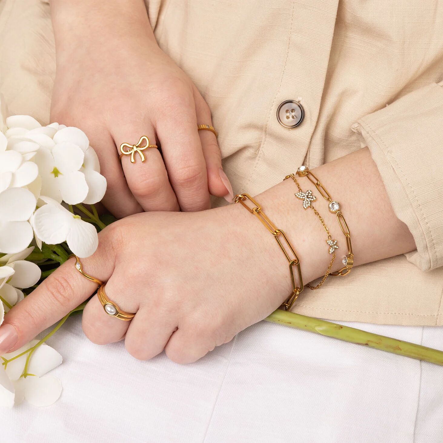 18K Gold Stacking Ring – Durable Stainless Steel | Abstract Stone Accent, Hypoallergenic - Rings | Sunflower Soul Boutique