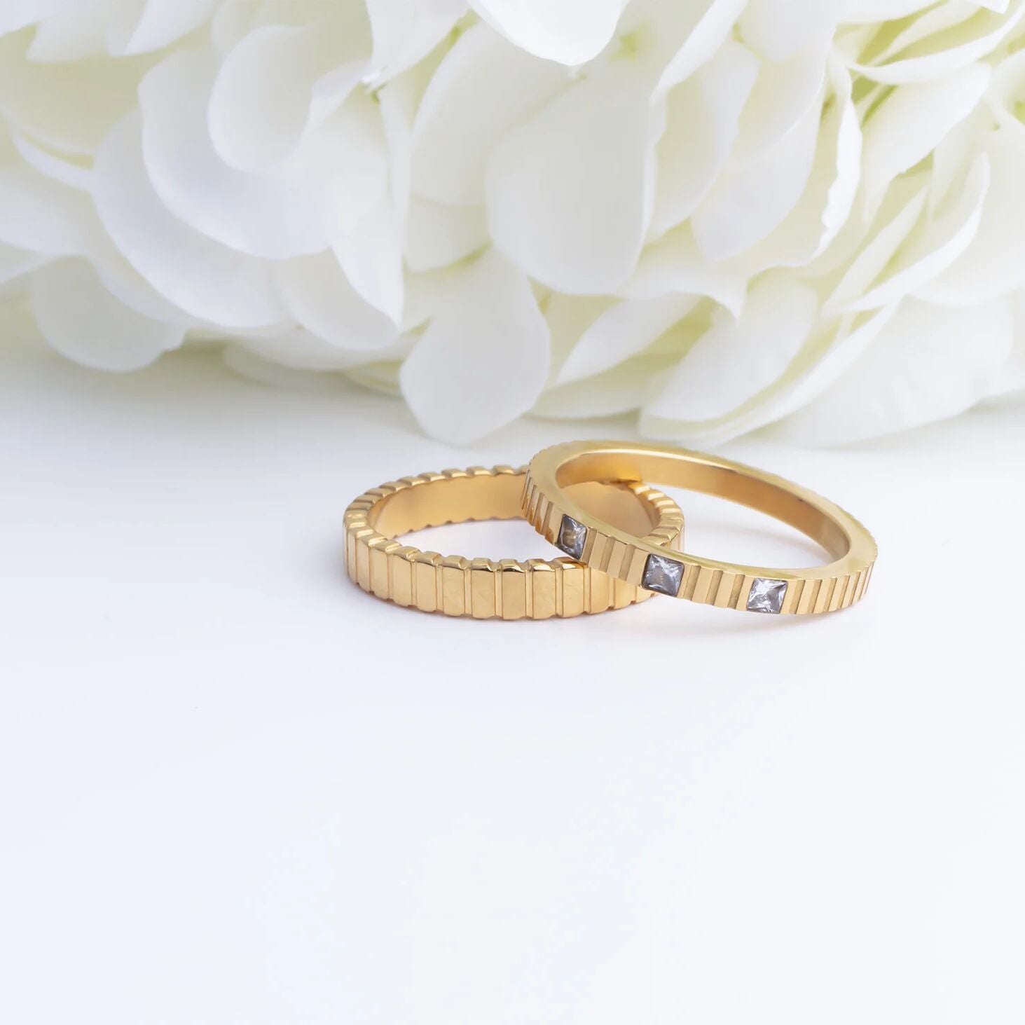 18K Gold Stacking Ring – Fluted Stainless Steel Textured Band Scratch Resistant - Rings | Sunflower Soul Boutique