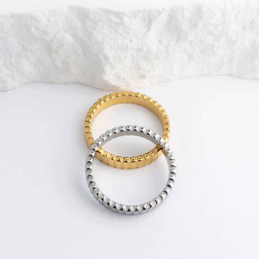 18K Gold Stacking Ring – Fluted Stainless Steel Textured Band Scratch Resistant - Rings | Sunflower Soul Boutique