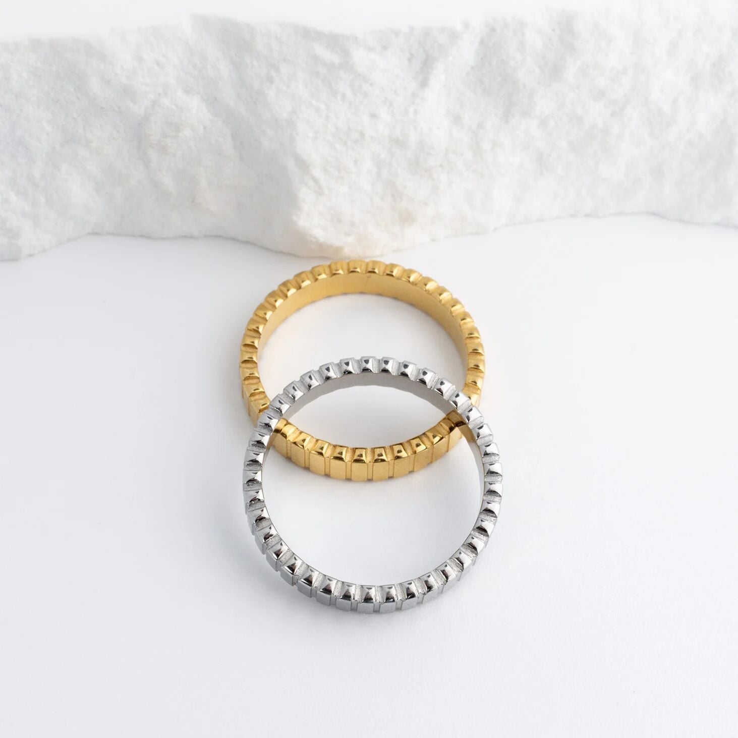 18K Gold Stacking Ring – Fluted Stainless Steel Textured Band Scratch Resistant - Rings | Sunflower Soul Boutique