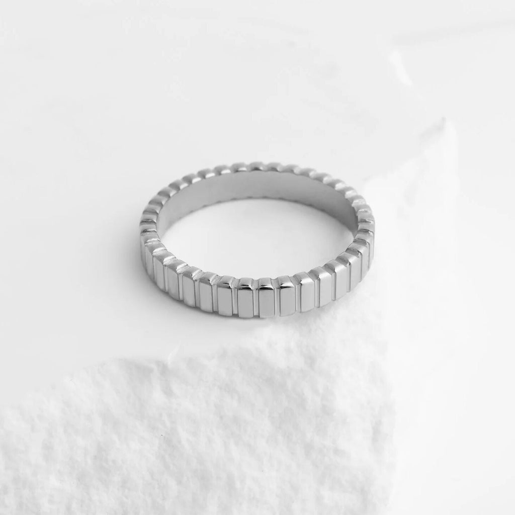 18K Gold Stacking Ring – Fluted Stainless Steel Textured Band Scratch Resistant - Rings | Sunflower Soul Boutique