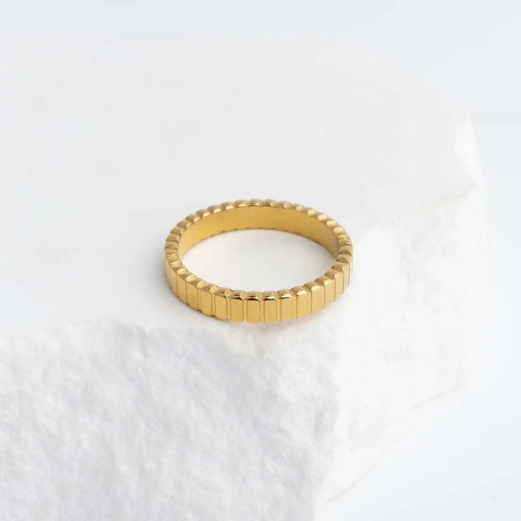 18K Gold Stacking Ring – Fluted Stainless Steel Textured Band Scratch Resistant - Rings | Sunflower Soul Boutique