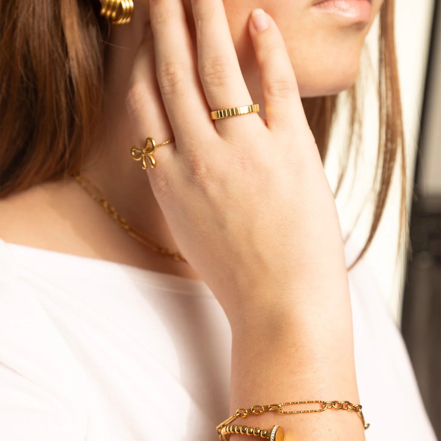 18K Gold Stacking Ring – Fluted Stainless Steel Textured Band Scratch Resistant - Rings | Sunflower Soul Boutique