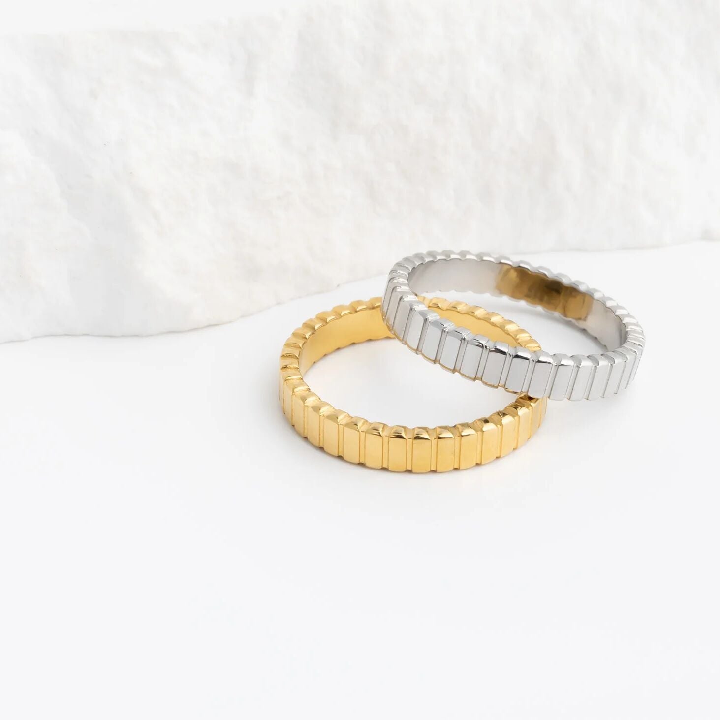 18K Gold Stacking Ring – Fluted Stainless Steel Textured Band Scratch Resistant - Rings | Sunflower Soul Boutique