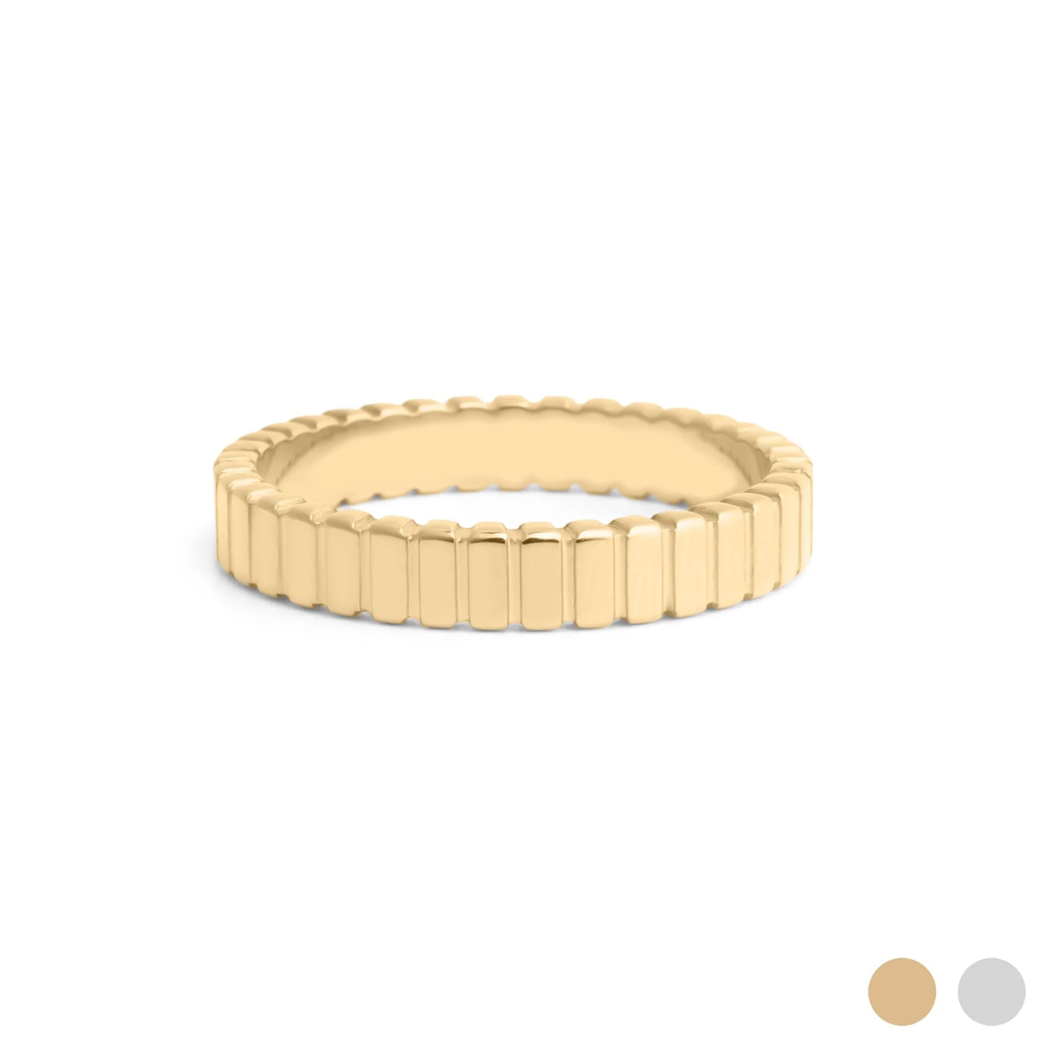 18K Gold Stacking Ring – Fluted Stainless Steel Textured Band Scratch Resistant - Rings | Sunflower Soul Boutique