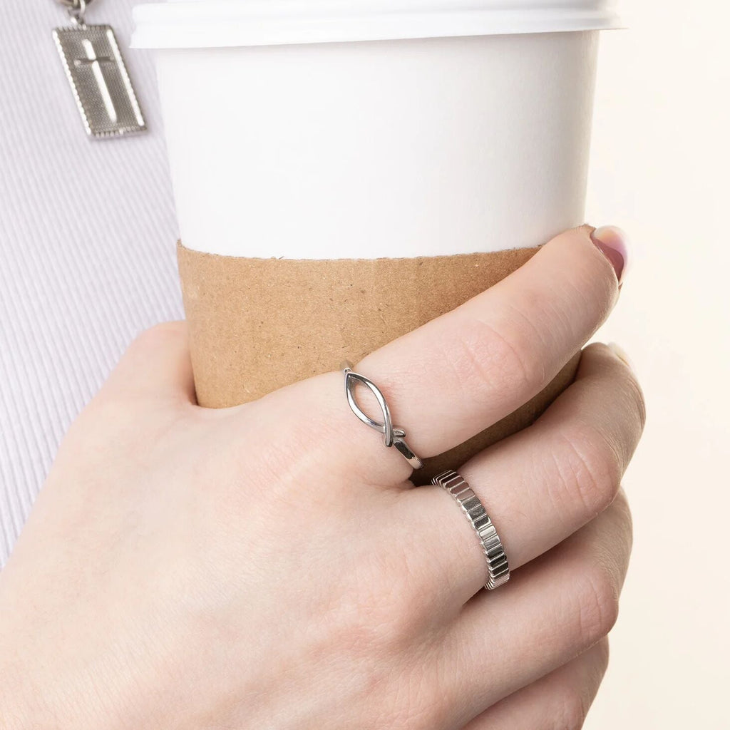 18K Gold Stacking Ring – Fluted Stainless Steel Textured Band Scratch Resistant - Rings | Sunflower Soul Boutique