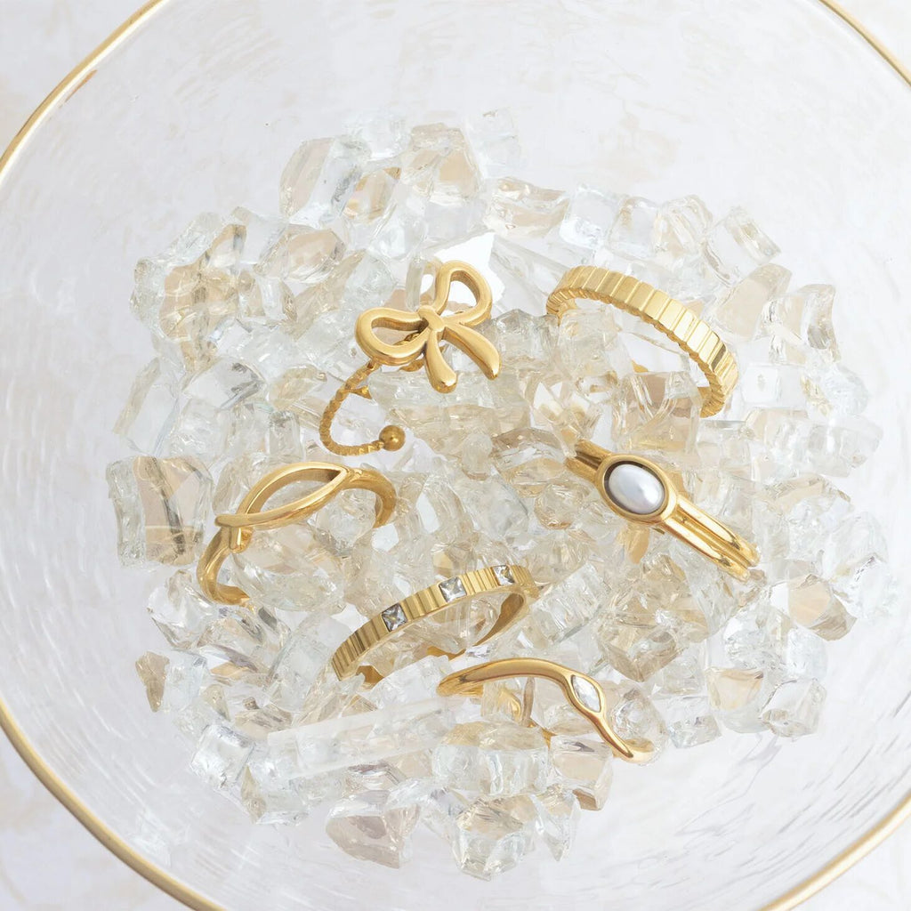 18K Gold Stacking Ring – Fluted Stainless Steel Textured Band Scratch Resistant - Rings | Sunflower Soul Boutique