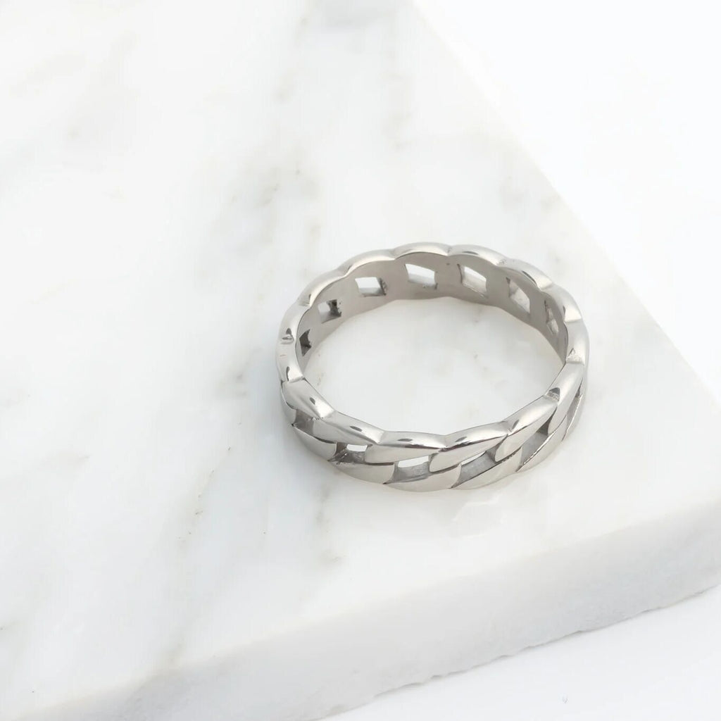 18K Gold Stacking Ring – PVD Coated Stainless Steel Curb Chain Jewelry - Rings | Sunflower Soul Boutique