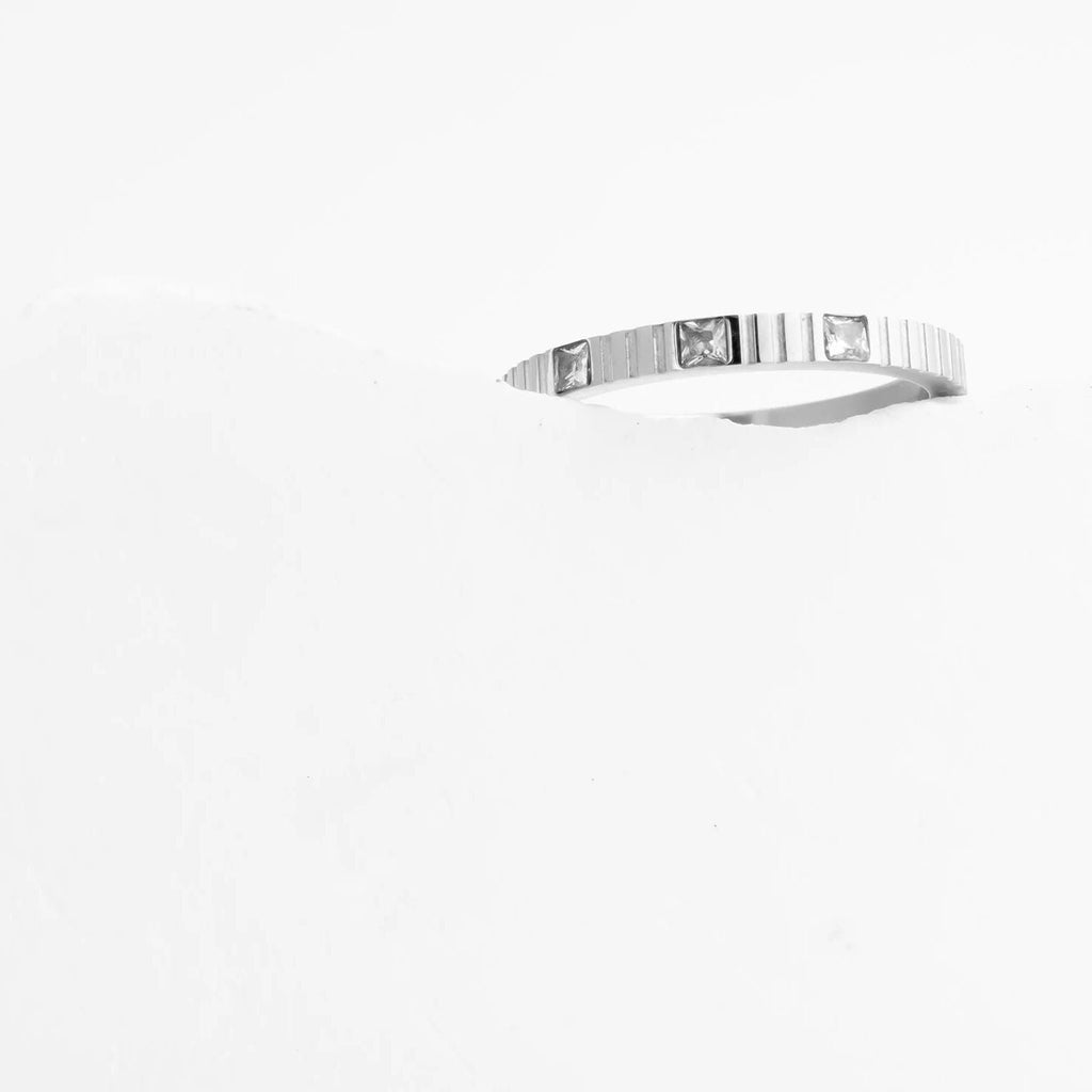 18K Gold Stacking Ring – Triple Stone Fluted Band | Tarnish Resistant Steel - Rings | Sunflower Soul Boutique