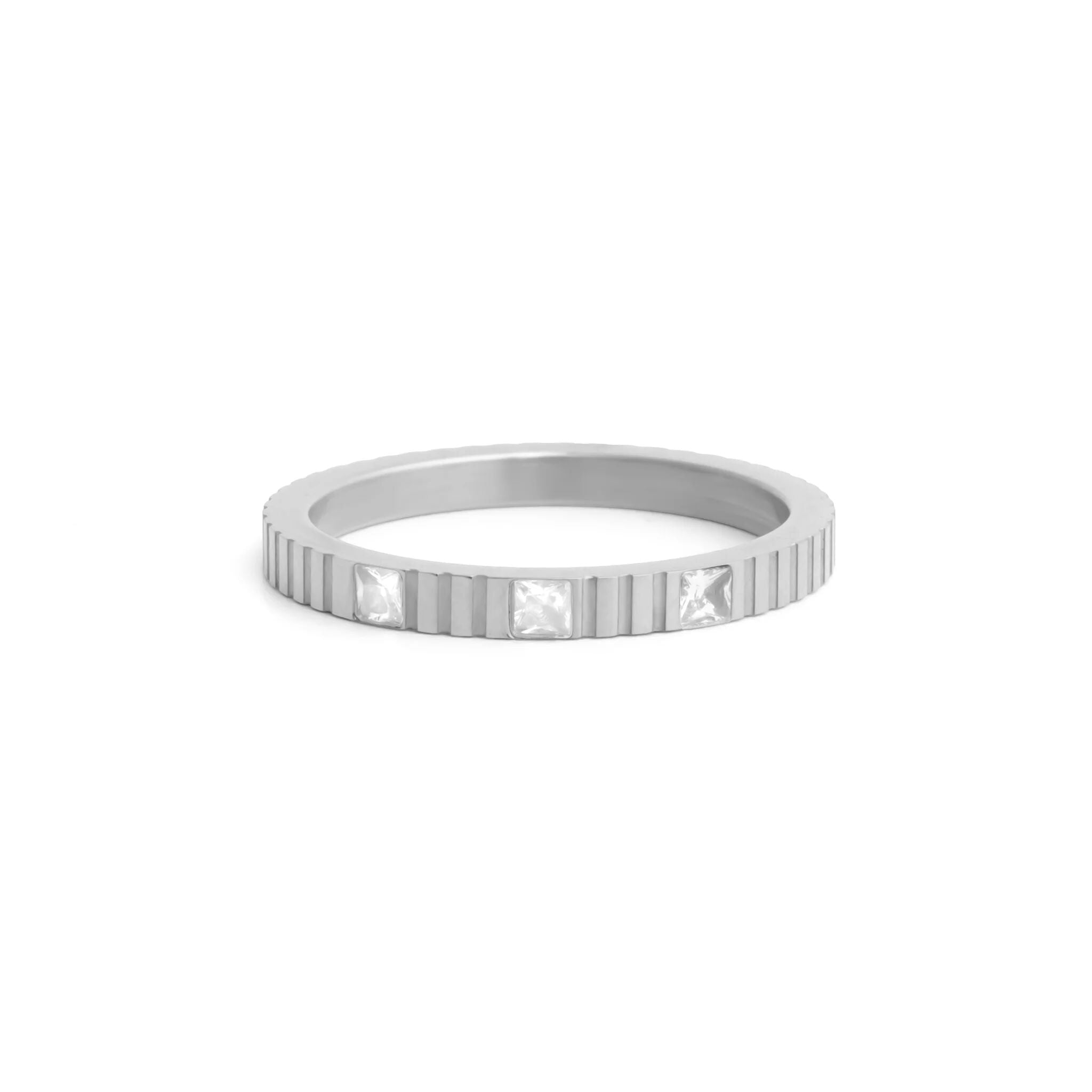18K Gold Stacking Ring – Triple Stone Fluted Band | Tarnish Resistant Steel - Rings | Sunflower Soul Boutique