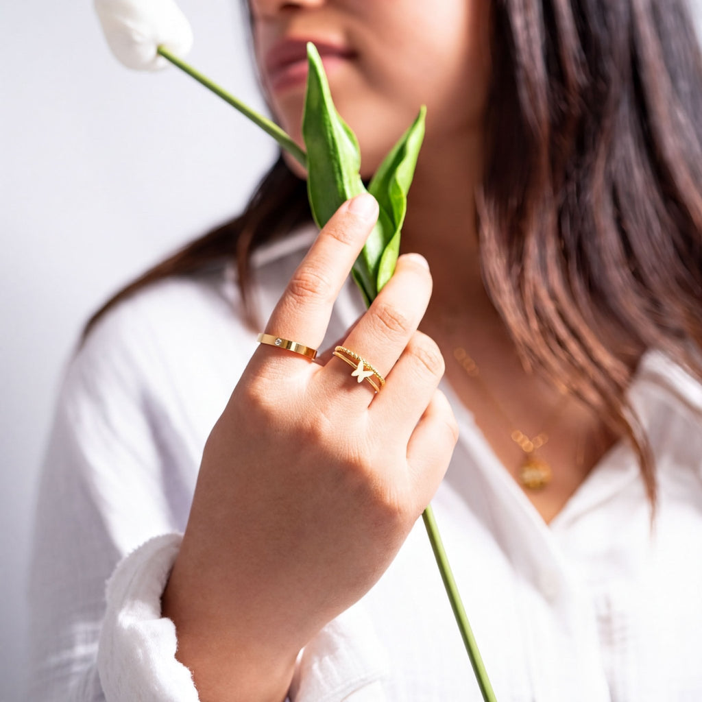 18k Gold Stacking Rings – Symbol Stackable Bands | PVD Coated Stainless Steel - Ring | Sunflower Soul Boutique