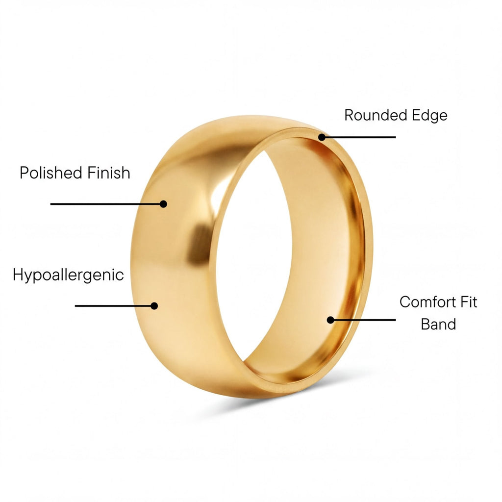 18K Gold Stainless Ring – Polished Gold Band | Scratch Resistant Hypoallergenic Jewelry - Ring | Sunflower Soul Boutique