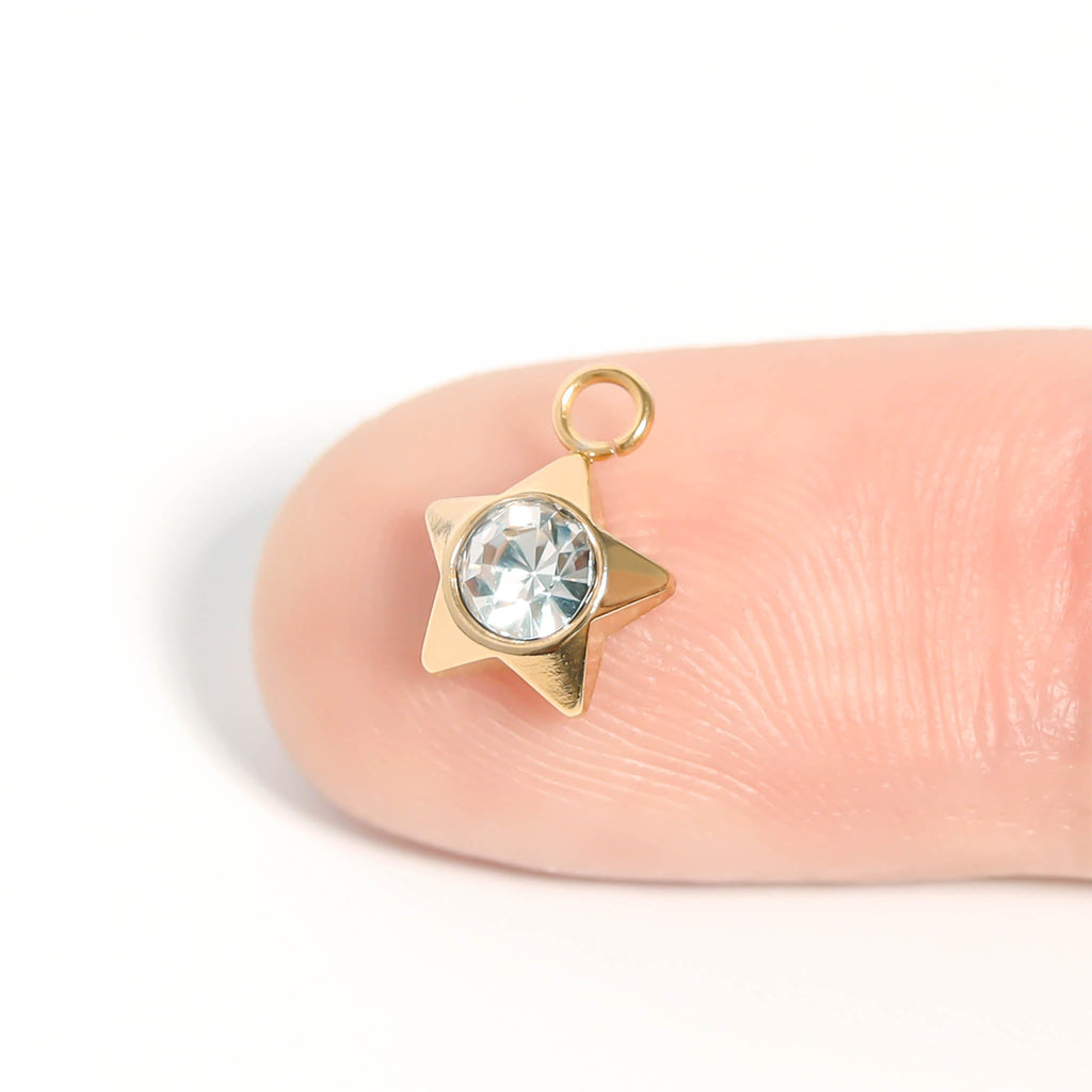 18K Gold Star Charm – Sparkling Cubic Zirconia Pendant | Waterproof Gold Charm - charm | Sunflower Soul Boutique