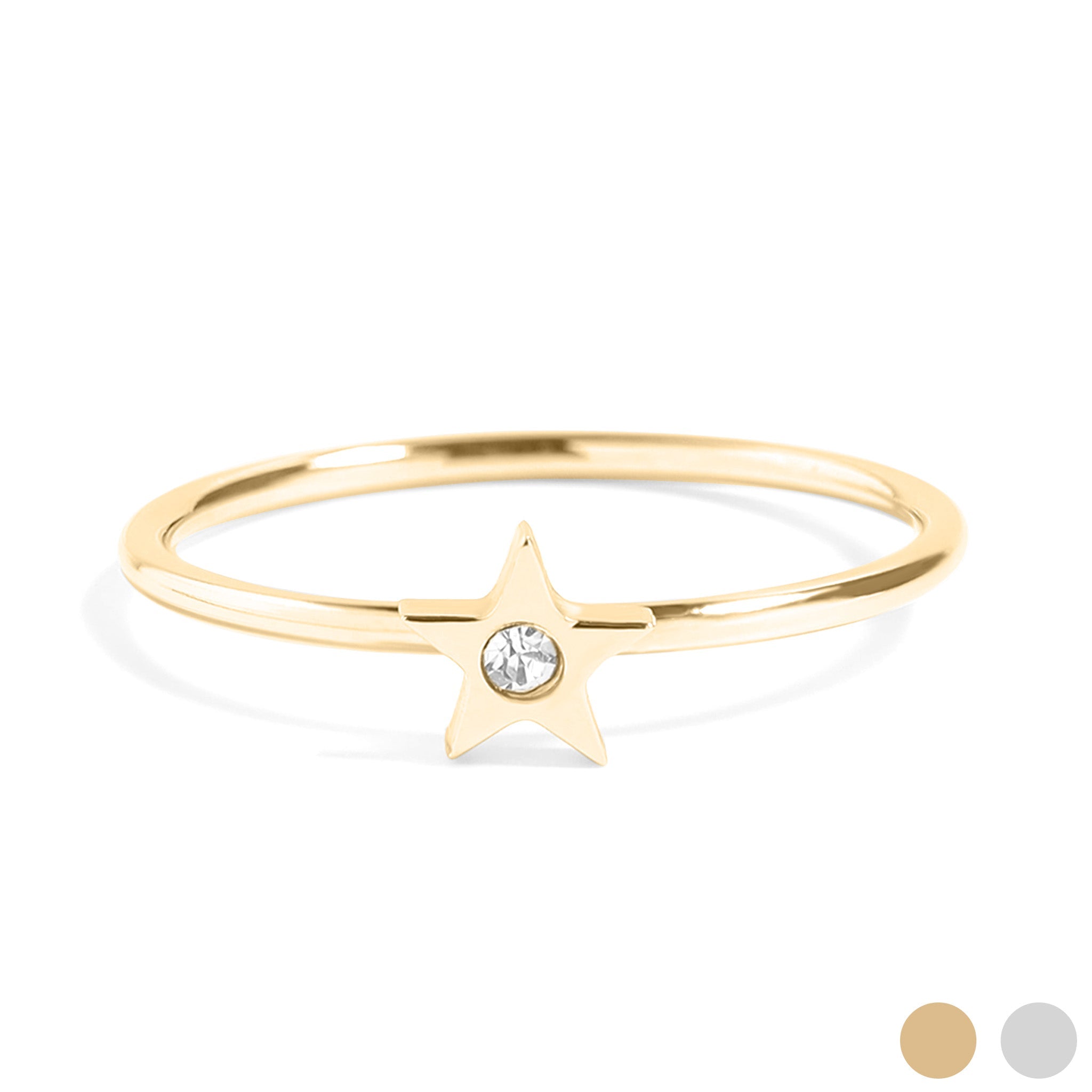 18K Gold Star Ring – Stainless Steel Ring with CZ Stone Star Symbol, Non Tarnish Finish - Ring | Sunflower Soul Boutique