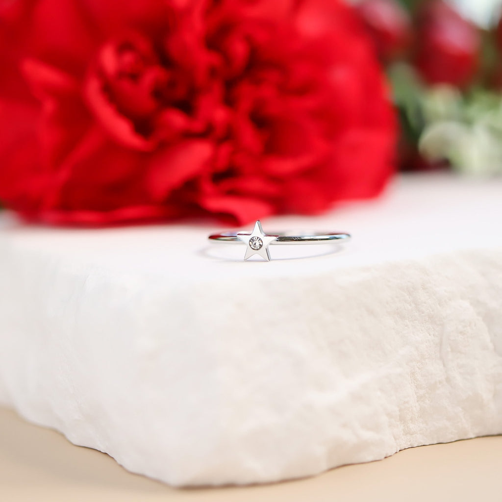 18K Gold Star Ring – Stainless Steel Ring with CZ Stone Star Symbol, Non Tarnish Finish - Ring | Sunflower Soul Boutique