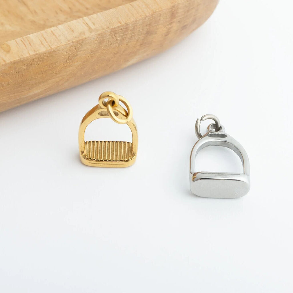 18K Gold Stirrup Charm – Polished Gold Plated Charm | Equestrian Jewelry - Charms | Sunflower Soul Boutique