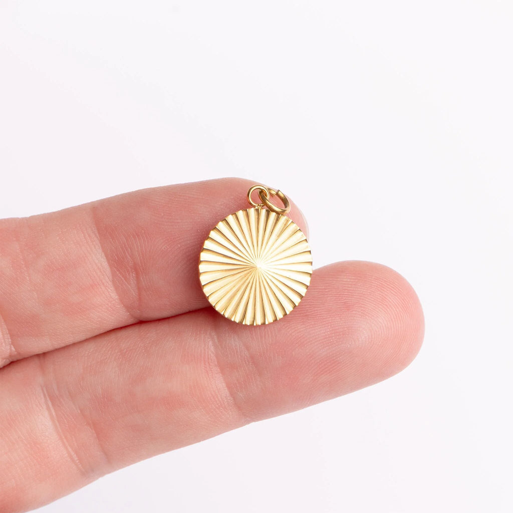 18K Gold Sunburst Charm – Polished Stainless Steel Round Pendant, Hypoallergenic - charm | Sunflower Soul Boutique