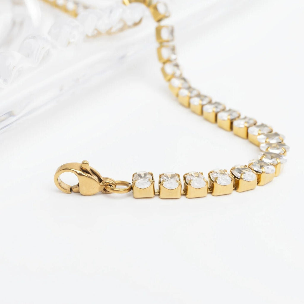 18K Gold Tennis Bracelet – Adjustable Oval CZ Chain | Stainless Steel Jewelry - Bracelets | Sunflower Soul Boutique