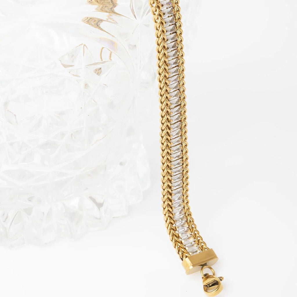 18K Gold Tennis Bracelet – Snake Chain With Square CZ Stones | Stainless Steel PVD - Bracelets | Sunflower Soul Boutique