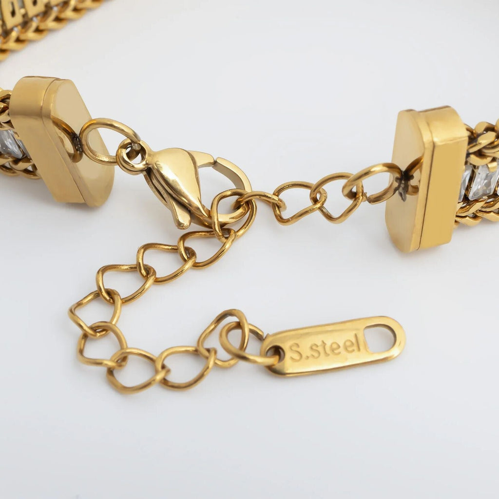 18K Gold Tennis Bracelet – Snake Chain With Square CZ Stones | Stainless Steel PVD - Bracelets | Sunflower Soul Boutique