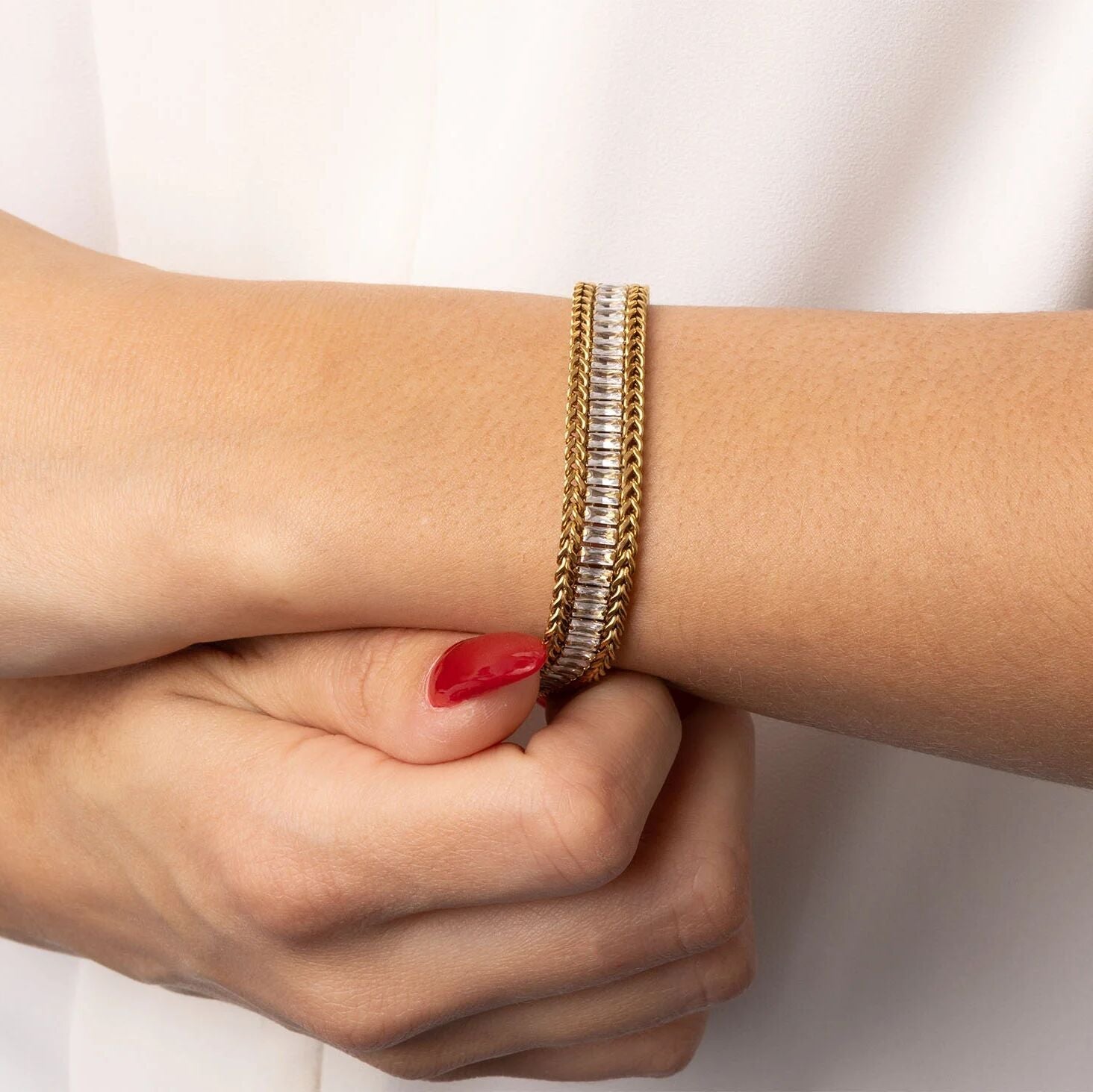 18K Gold Tennis Bracelet – Snake Chain With Square CZ Stones | Stainless Steel PVD - Bracelets | Sunflower Soul Boutique