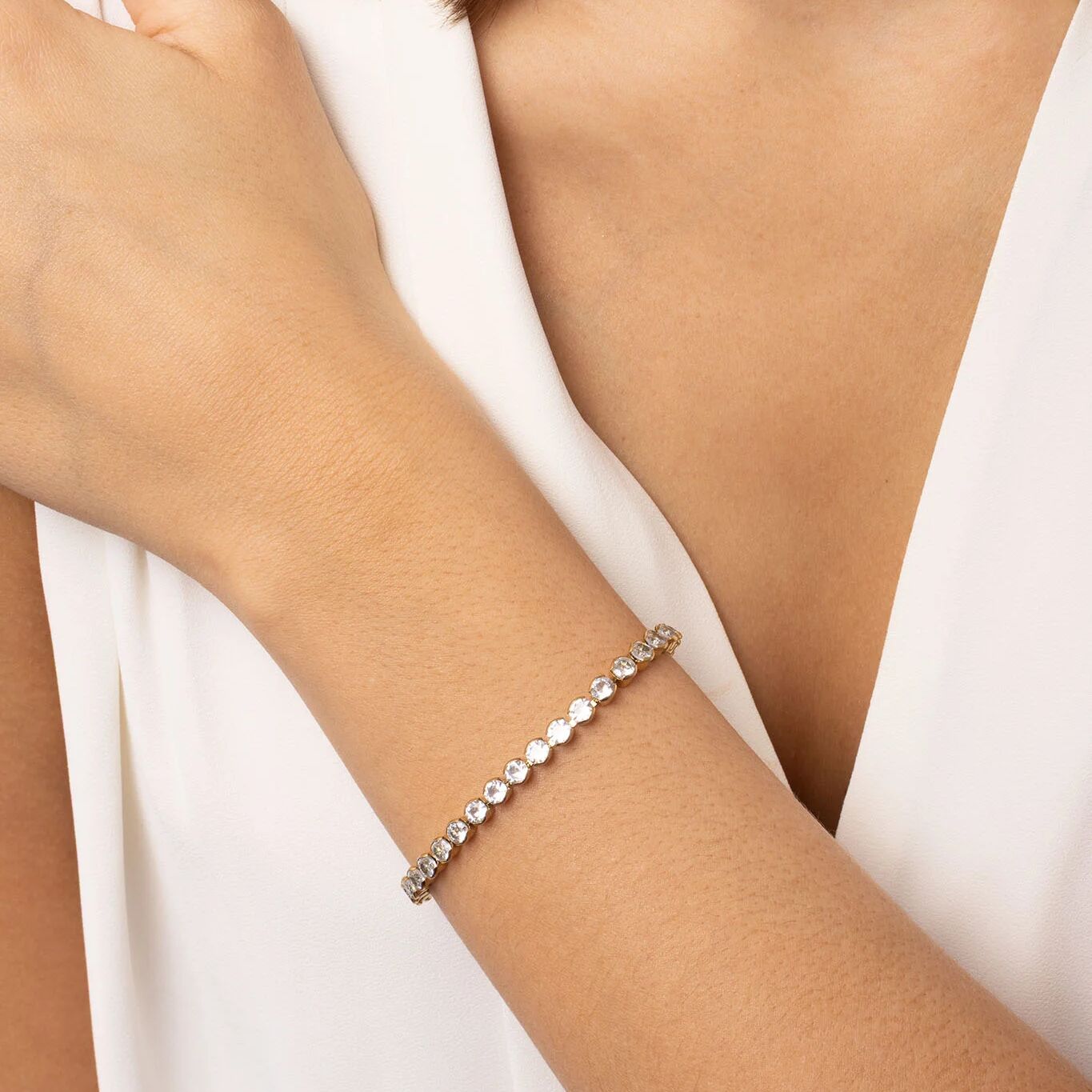 18K Gold Tennis Bracelet - Stainless Steel CZ Chain With Secure Box Clasp - Bracelets | Sunflower Soul Boutique