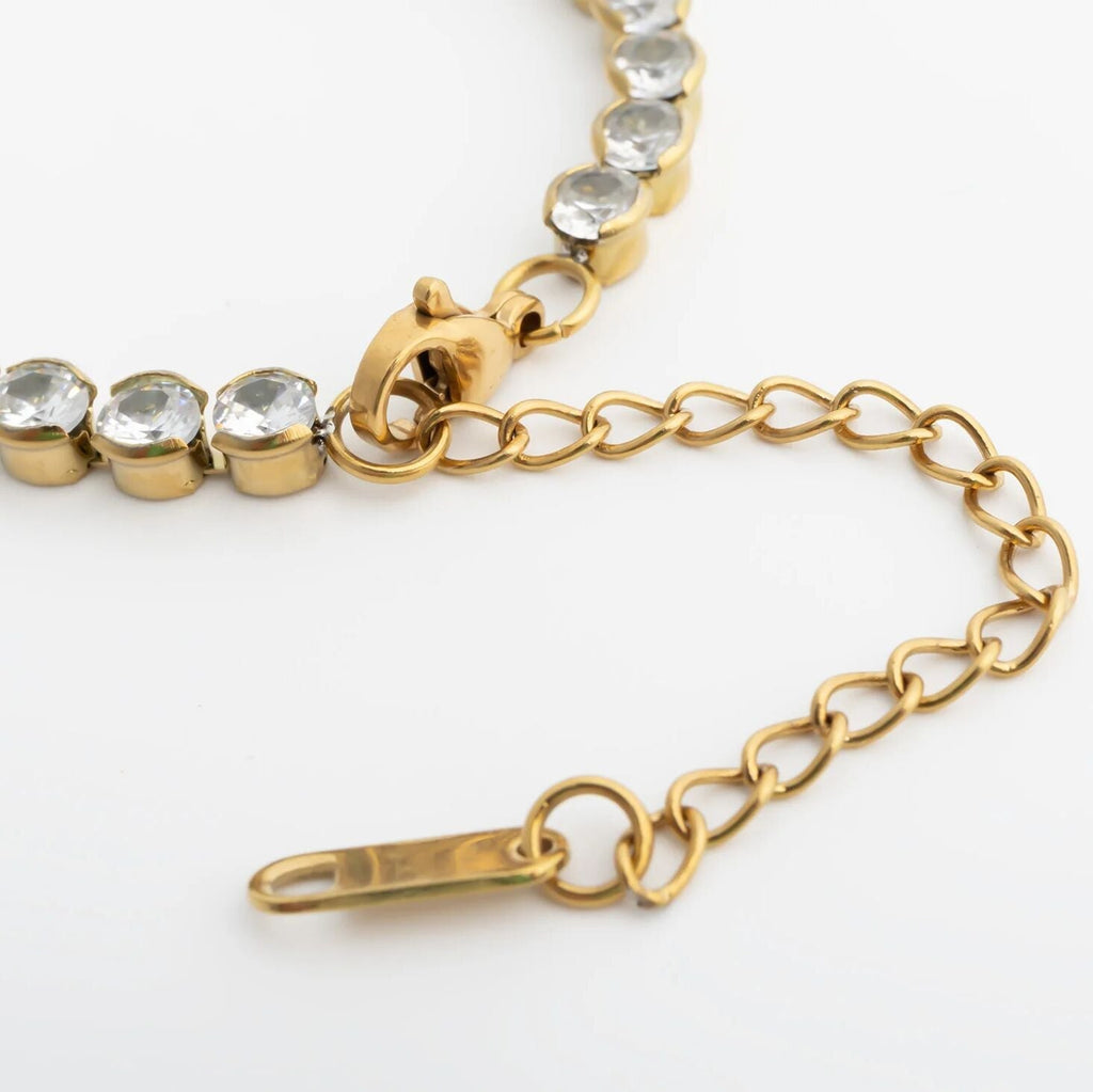 18K Gold Tennis Bracelet - Stainless Steel CZ Chain With Secure Box Clasp - Bracelets | Sunflower Soul Boutique