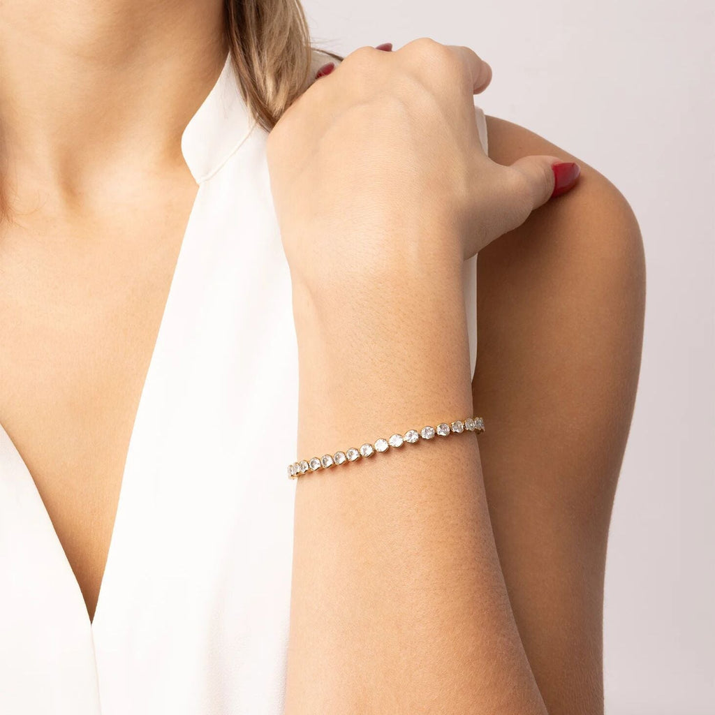 18K Gold Tennis Bracelet - Stainless Steel CZ Chain With Secure Box Clasp - Bracelets | Sunflower Soul Boutique