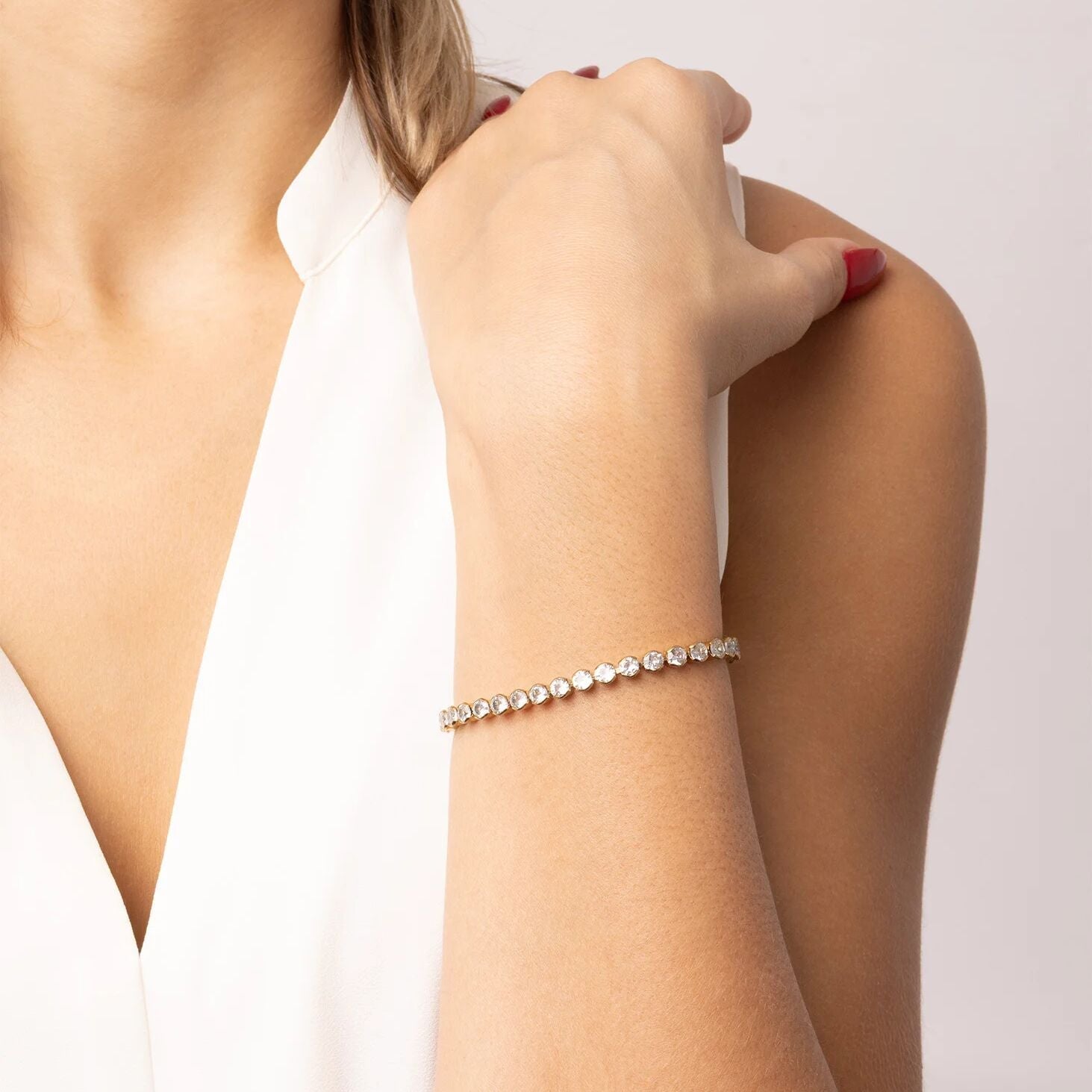 18K Gold Tennis Bracelet - Stainless Steel CZ Chain With Secure Box Clasp - Bracelets | Sunflower Soul Boutique