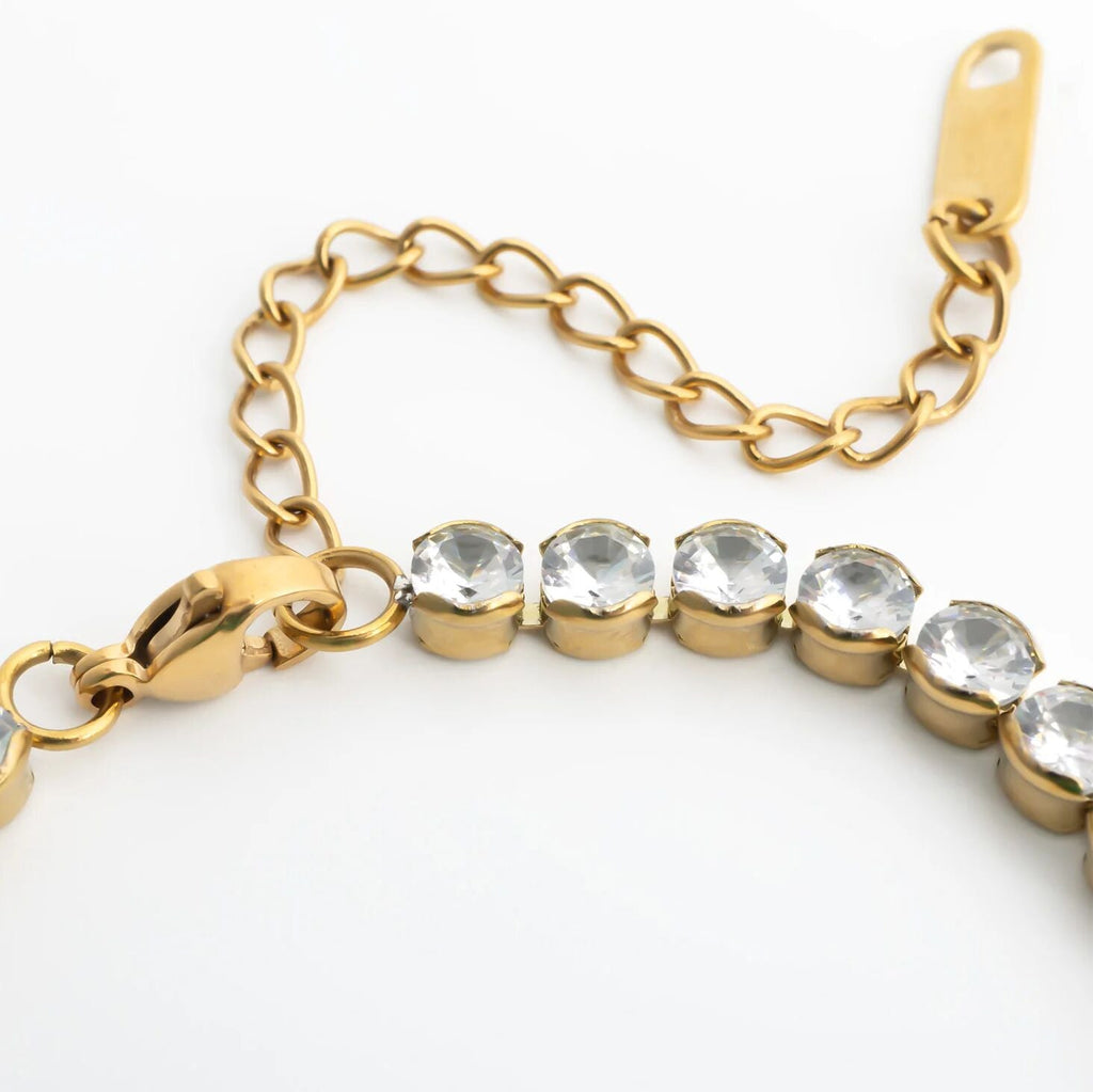 18K Gold Tennis Bracelet - Stainless Steel CZ Chain With Secure Box Clasp - Bracelets | Sunflower Soul Boutique