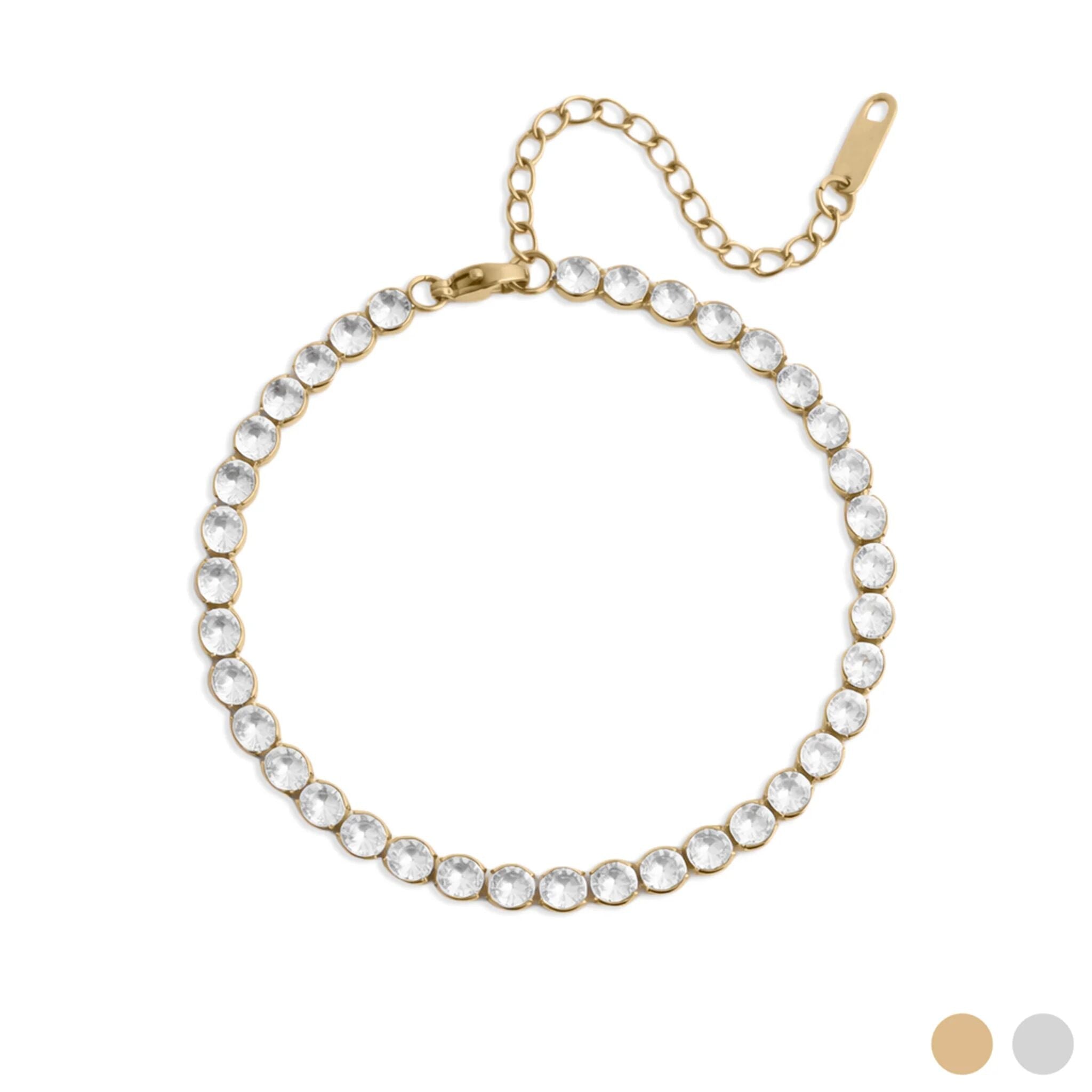 18K Gold Tennis Bracelet - Stainless Steel CZ Chain With Secure Box Clasp - Bracelets | Sunflower Soul Boutique