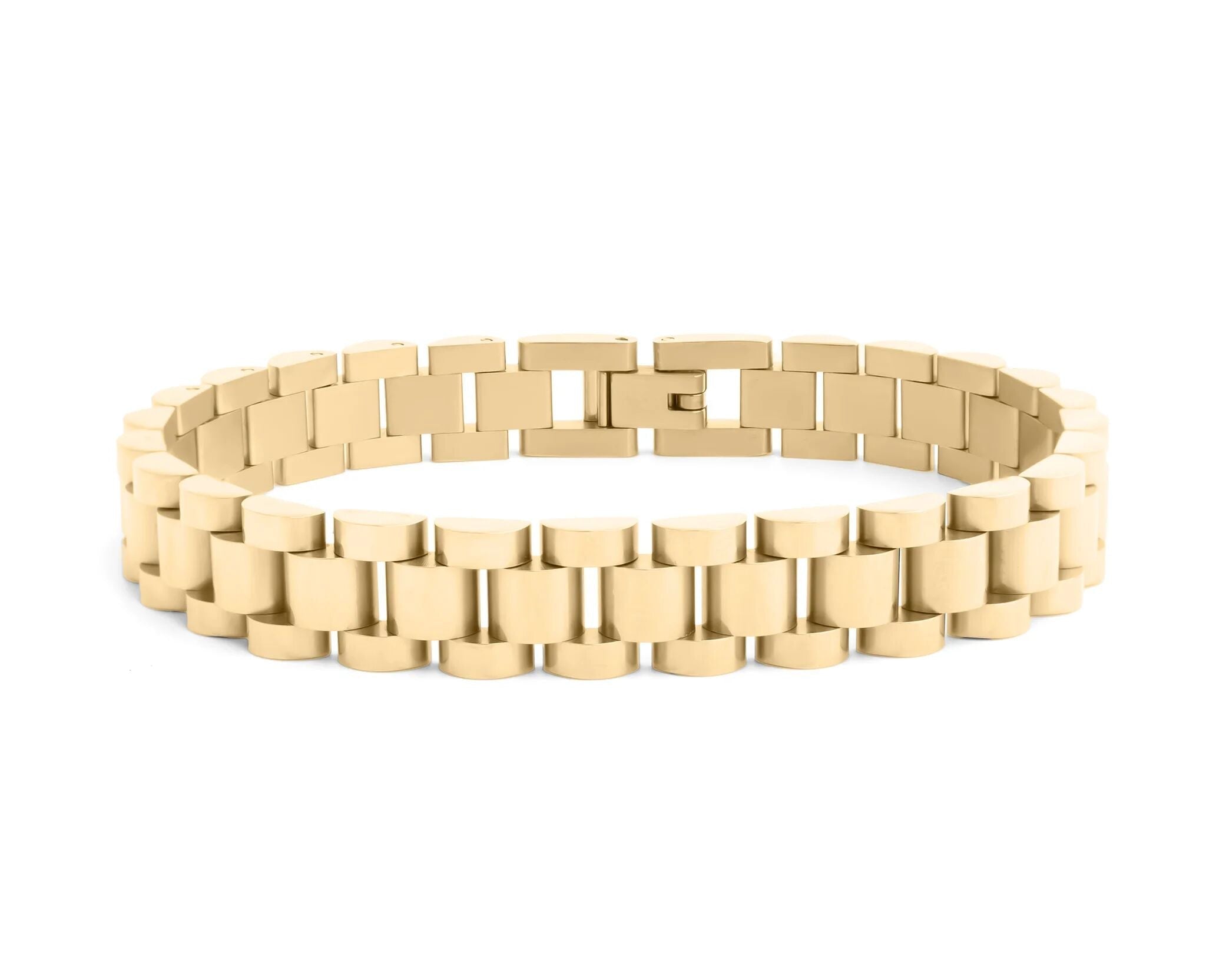 18K Gold Watch Band – Adjustable Stainless Steel Bracelet With Polished Gold PVD Finish - Bracelets | Sunflower Soul Boutique