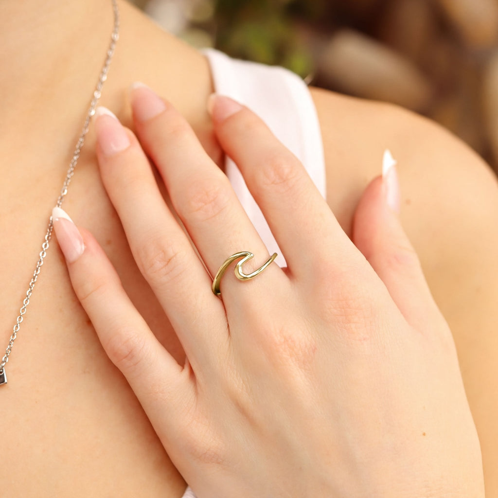 18K Gold Wave Ring – Durable 316L Surgical Steel Gold PVD Coated Band - Ring | Sunflower Soul Boutique