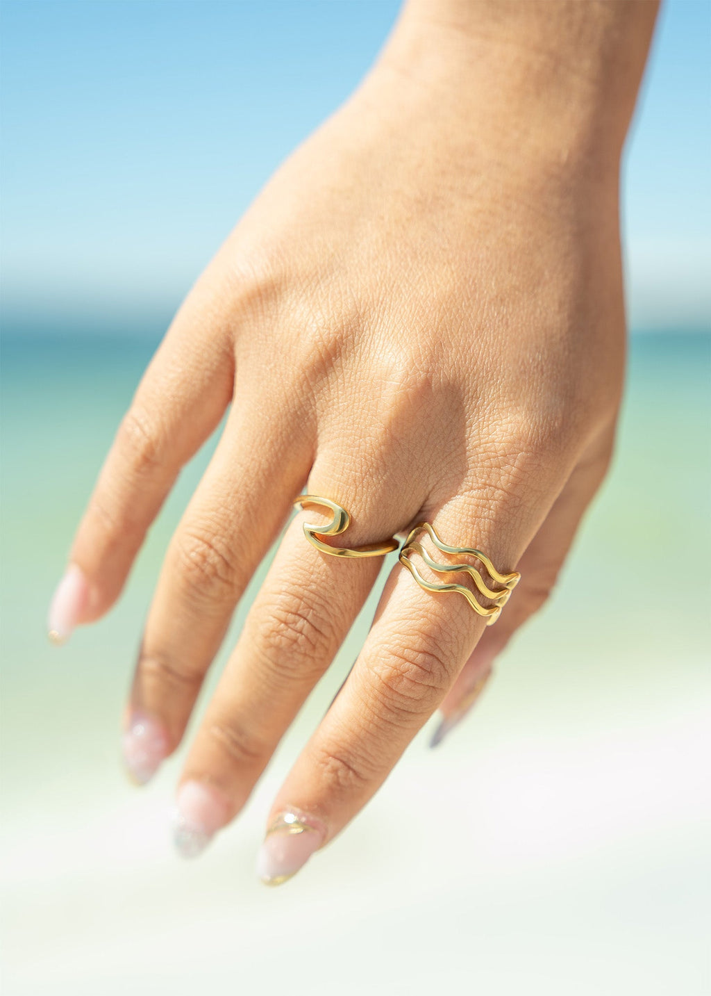 18K Gold Wave Ring – Triple Wave Stainless Steel Ring | Hypoallergenic Scratch Resistant - Ring | Sunflower Soul Boutique