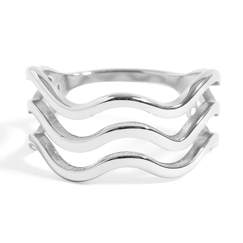 18K Gold Wave Ring – Triple Wave Stainless Steel Ring | Hypoallergenic Scratch Resistant - Ring | Sunflower Soul Boutique