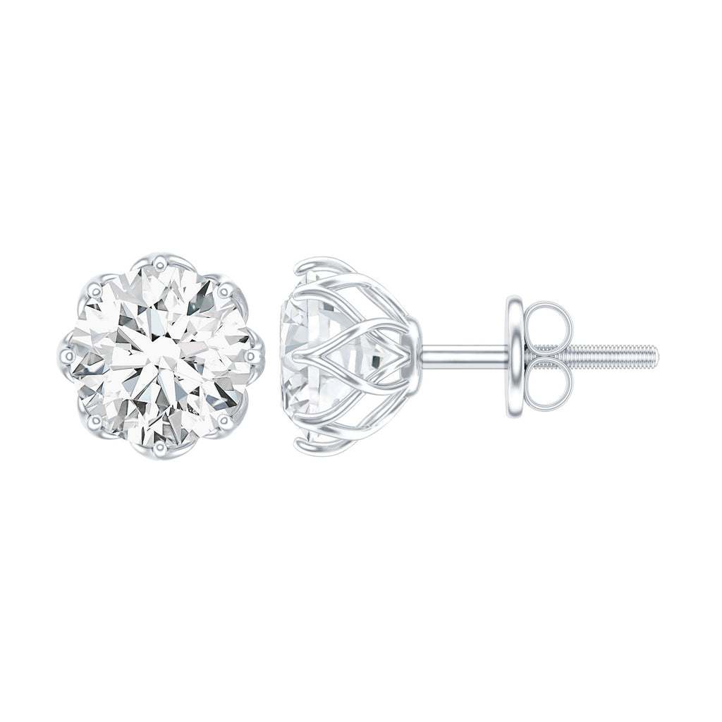 1.9 Carat Round Cut Cubic Zirconia Solitaire Stud Earrings in Silver